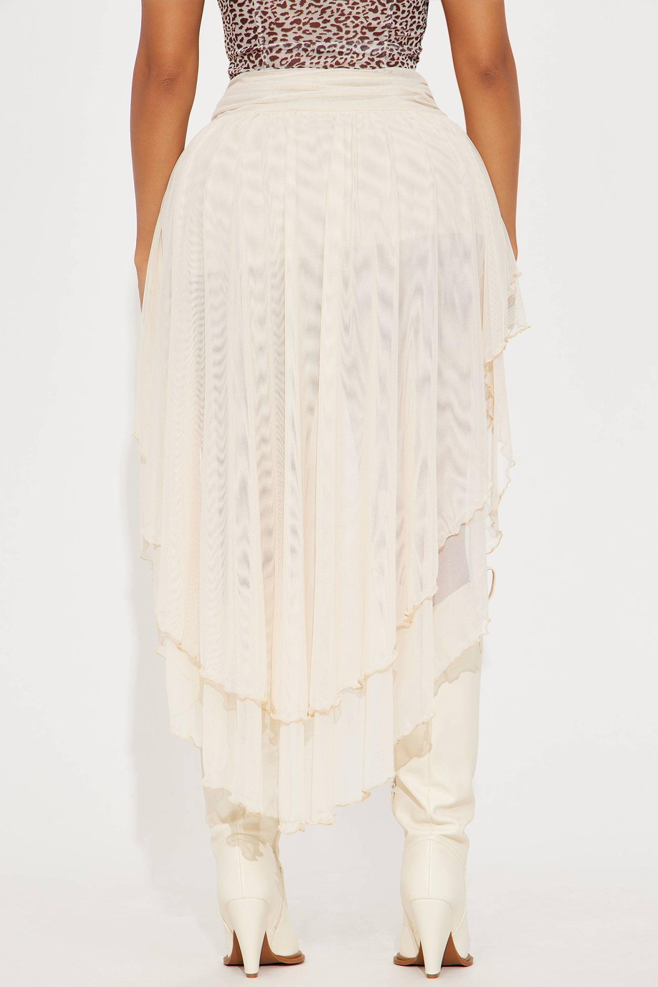 Summer Romance High Low Mesh Midi Skirt - Taupe Product Image