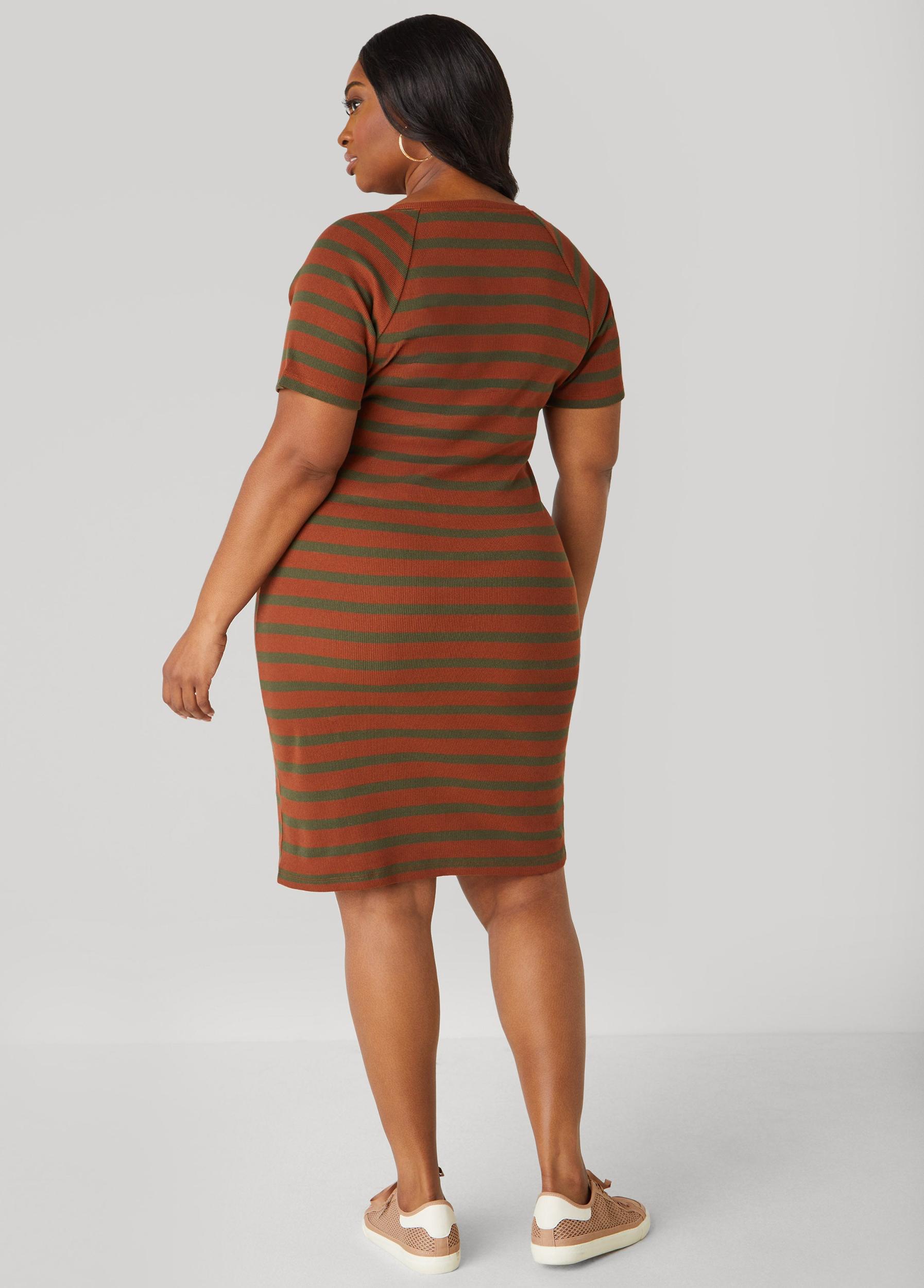Plus Size Ribbed Striped T Shirt Dress Ashley Stewart Product Image