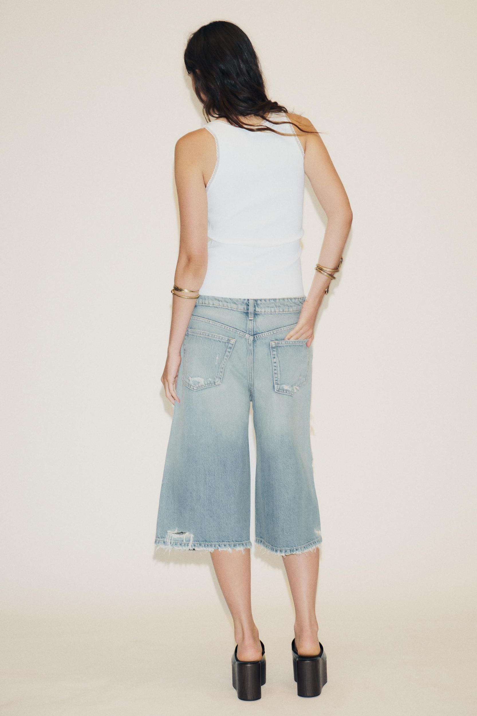 RIPPED TRF BAGGY DENIM JORTS Product Image