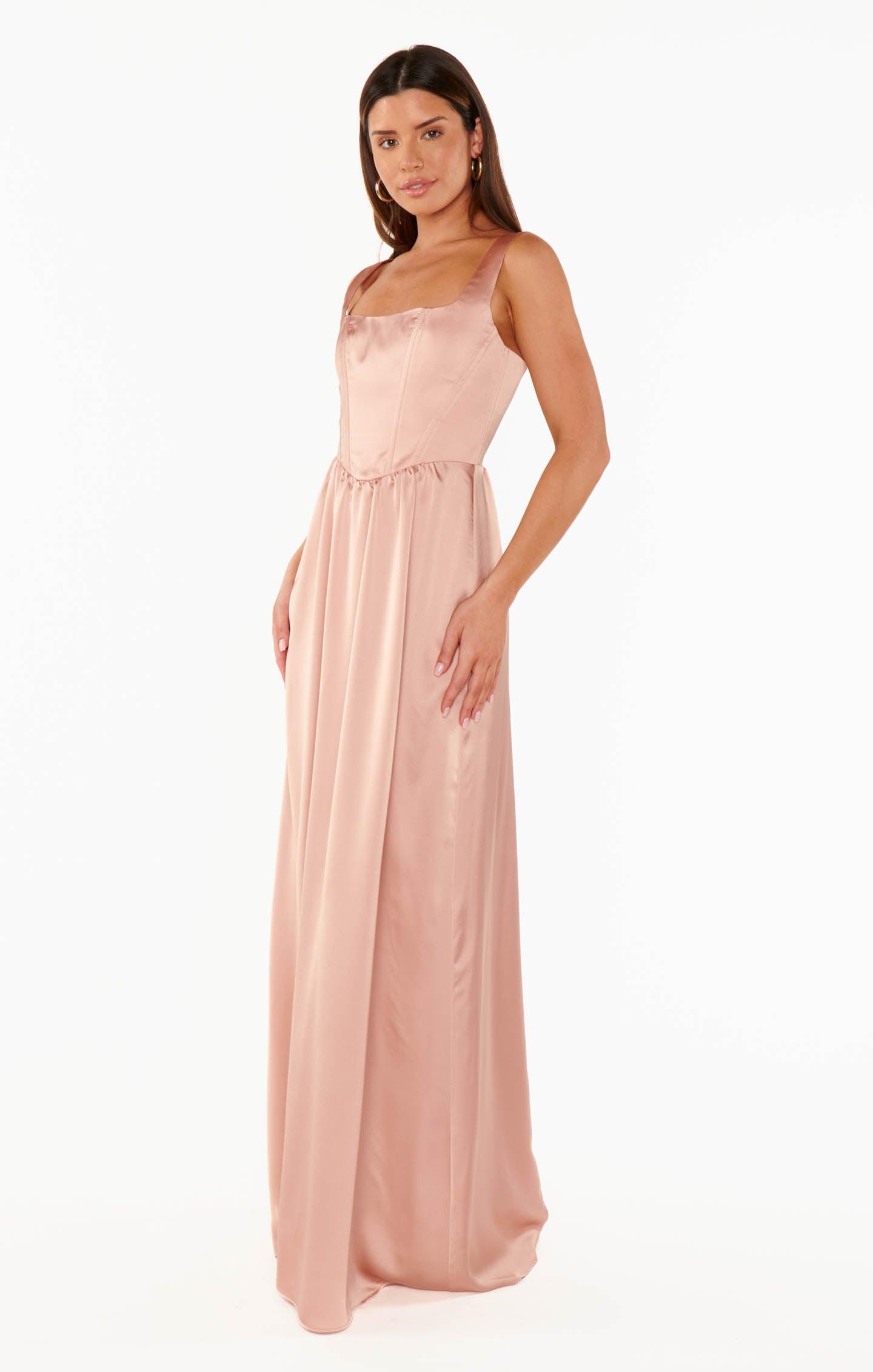 Nina Maxi Dress ~ Rose Gold Luxe Satin Product Image