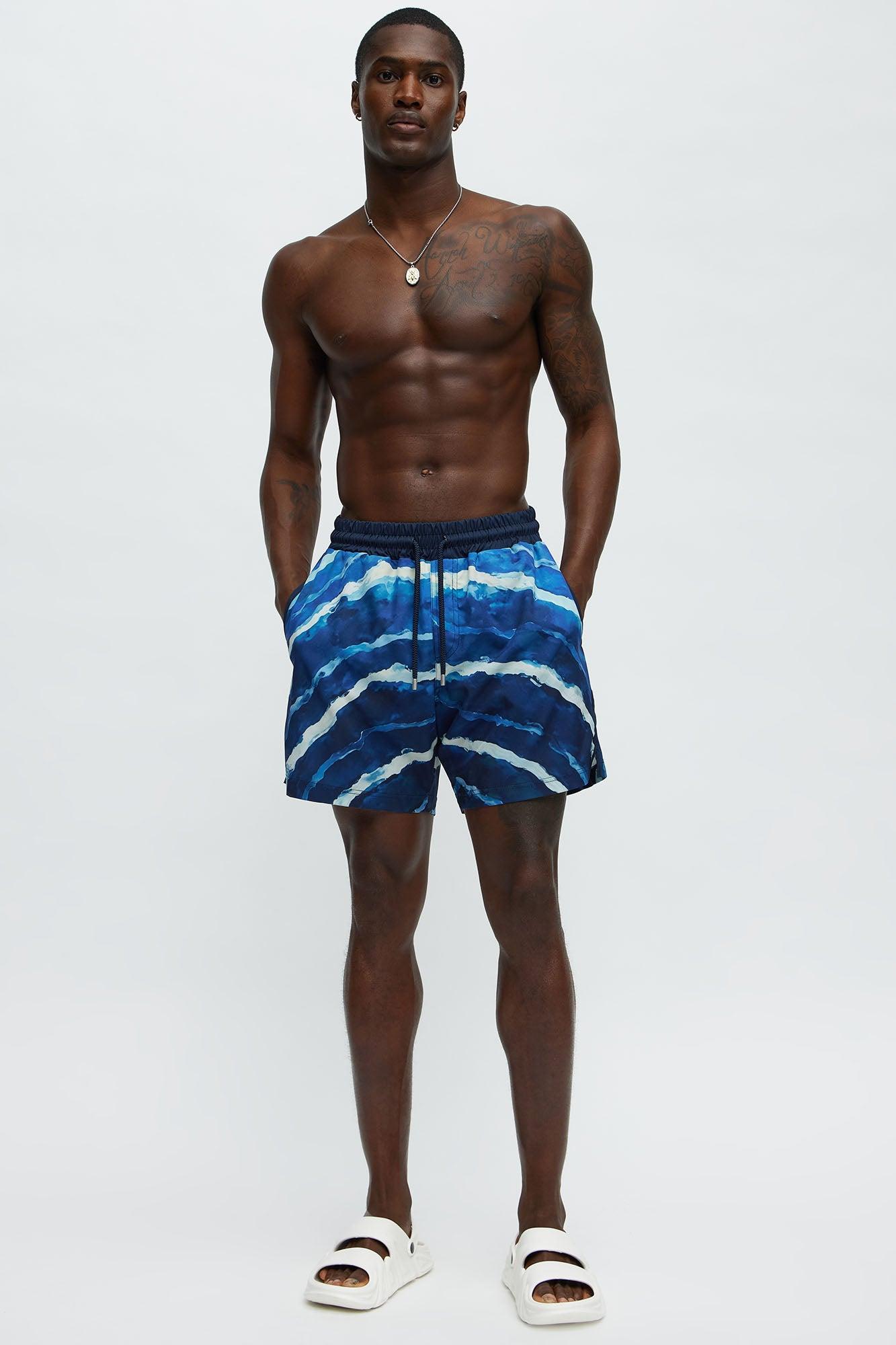 Rolling Waves Printed Swim Mid Trunk - Blue/combo Product Image
