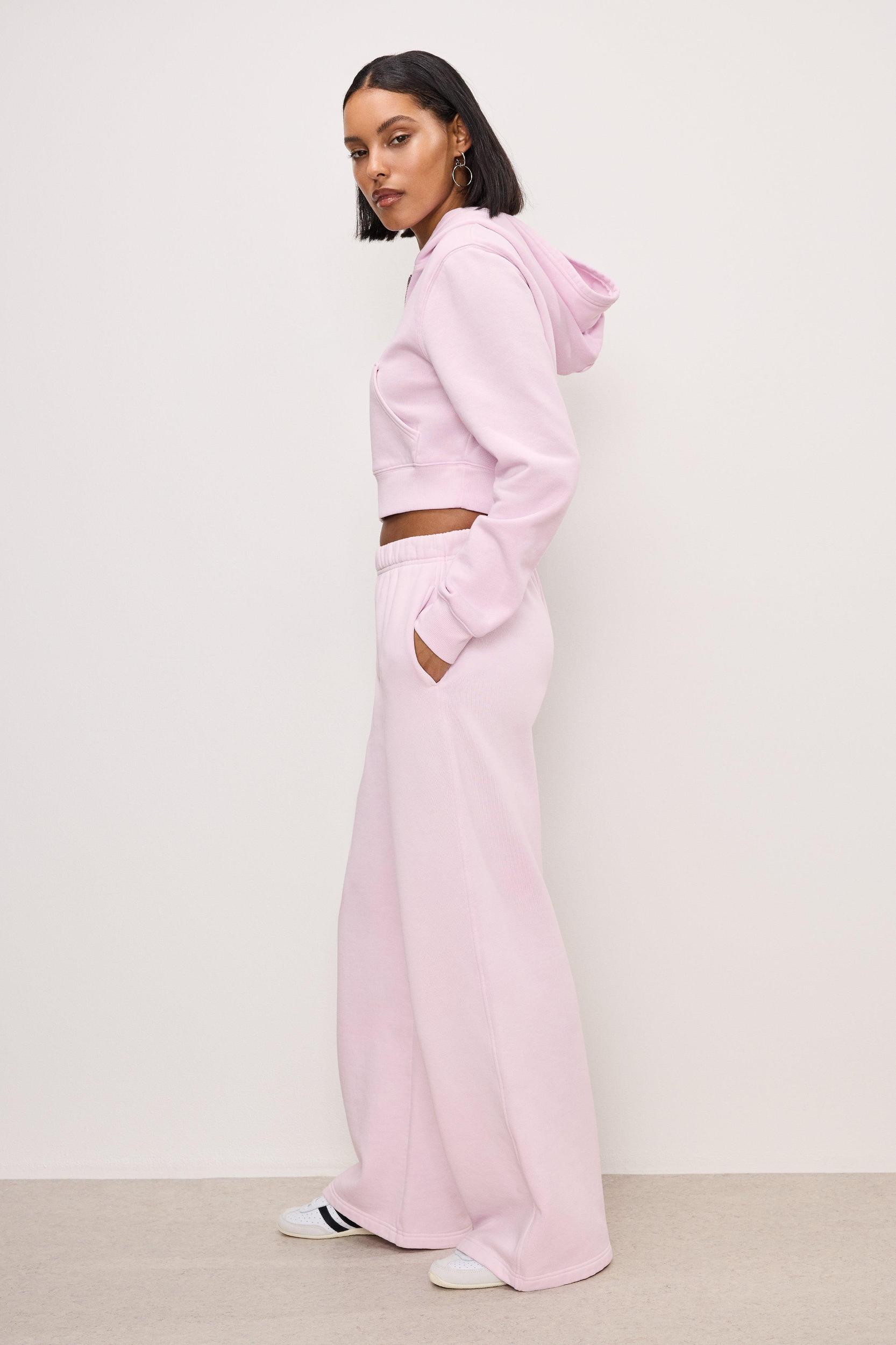 BRUSHED FLEECE WIDE LEG SWEATPANTS | WASHED COTTON CANDY PINK001 Product Image
