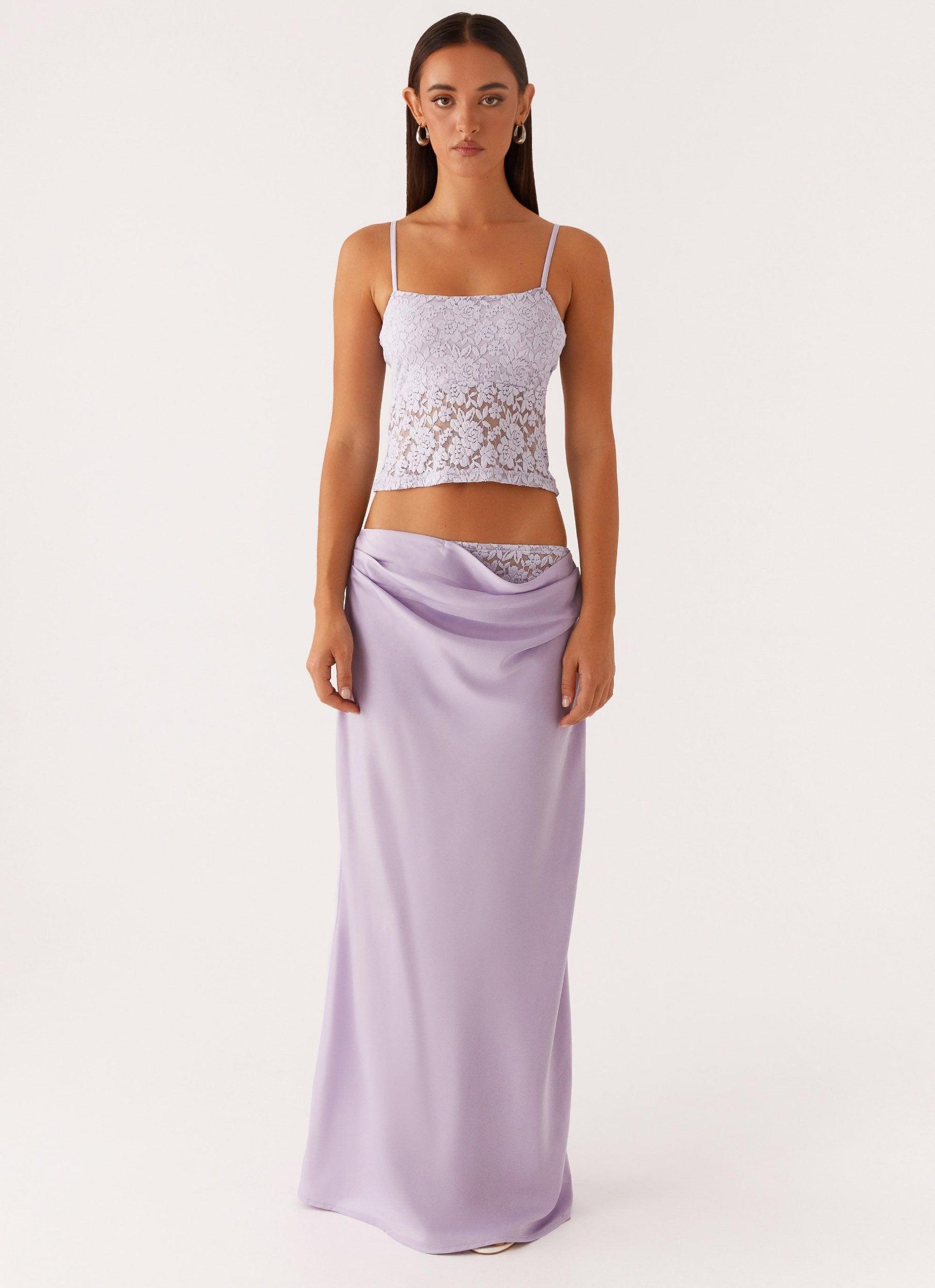 Nancy Lace Satin Maxi Skirt - Lilac Product Image