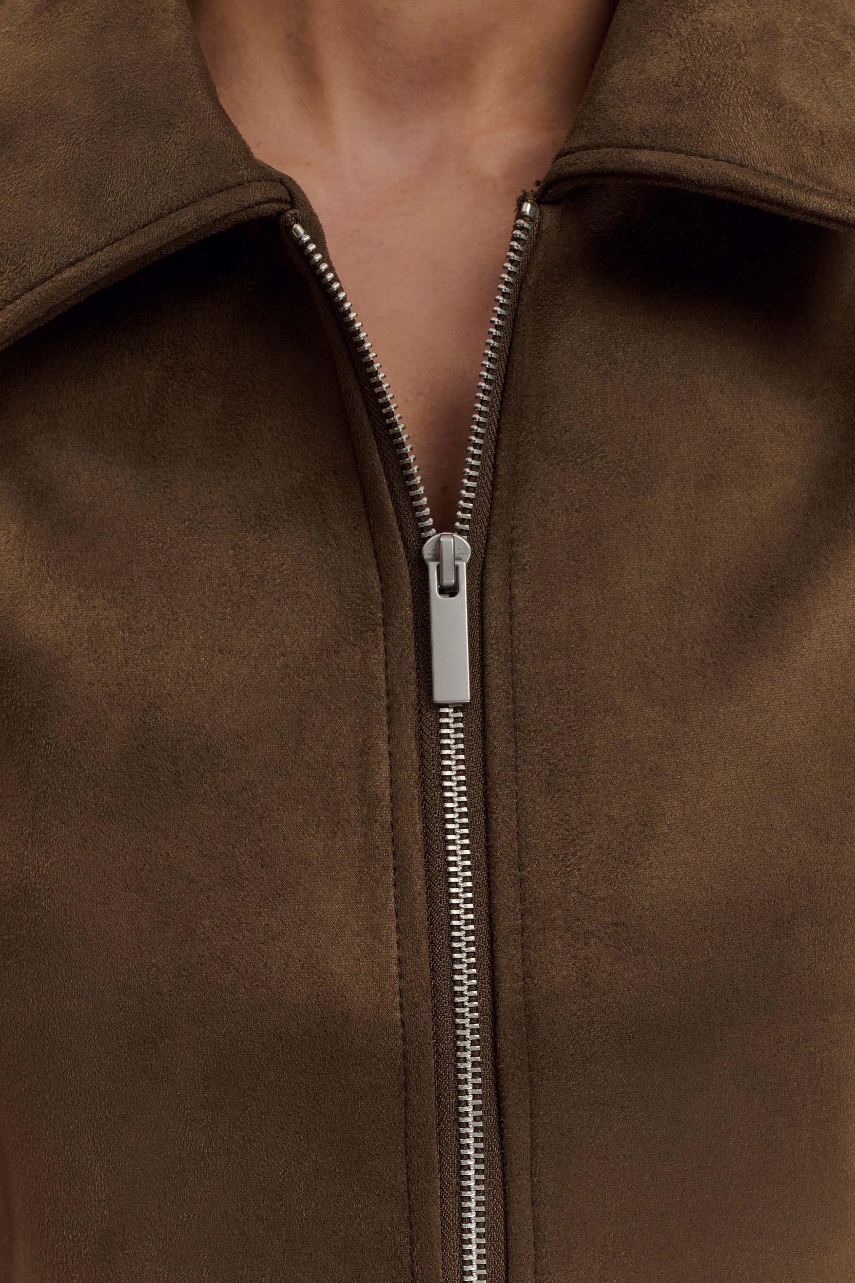 Hayes Faux Suede Collared Jacket - Chocolate Product Image