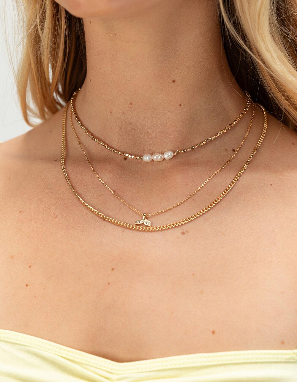 FULL TILT Layered Dolphin/Pearl Necklace - GOLD Product Image