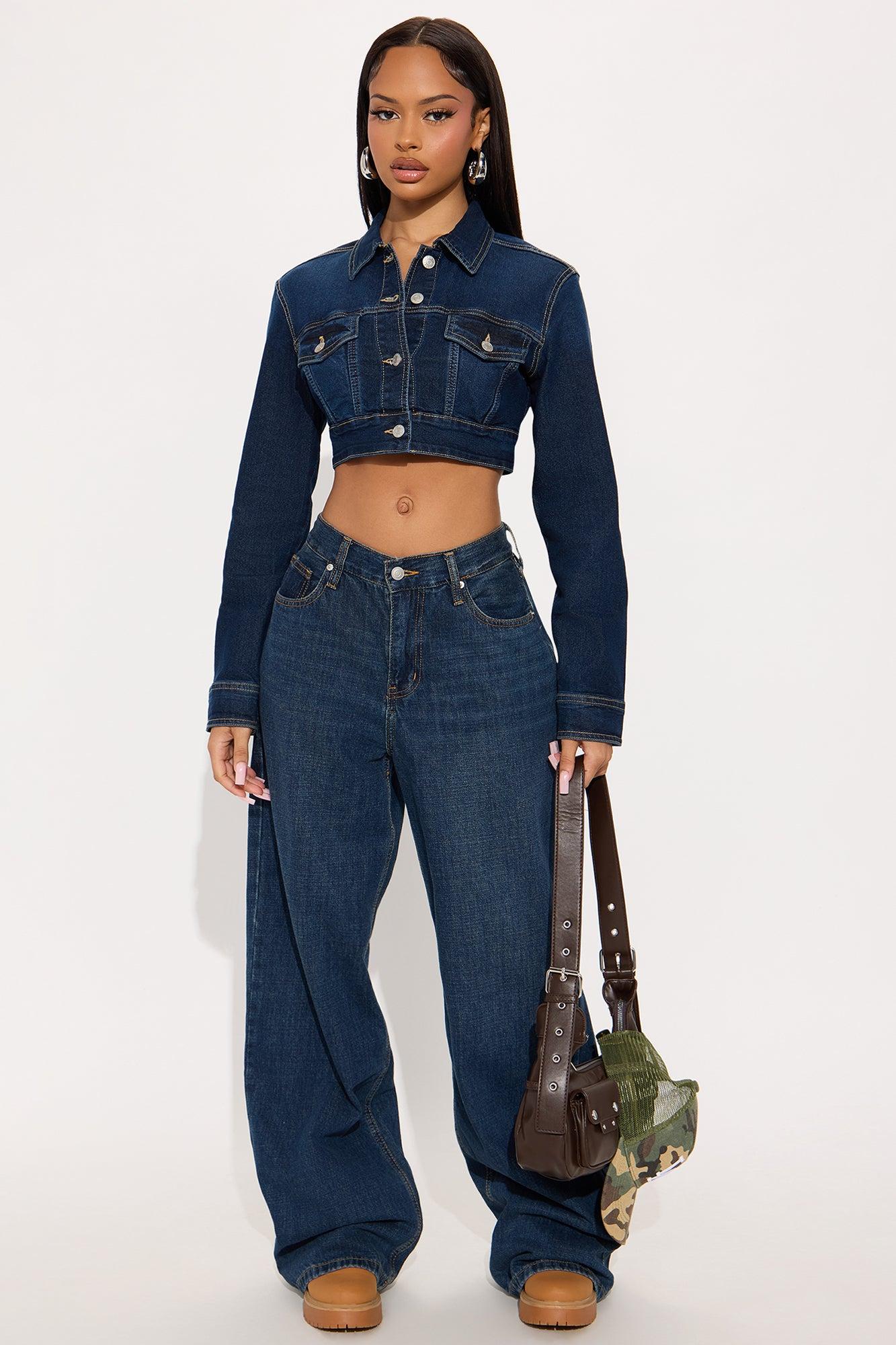 Camila Cropped Denim Trucker Jacket - Dark Wash Female Product Image