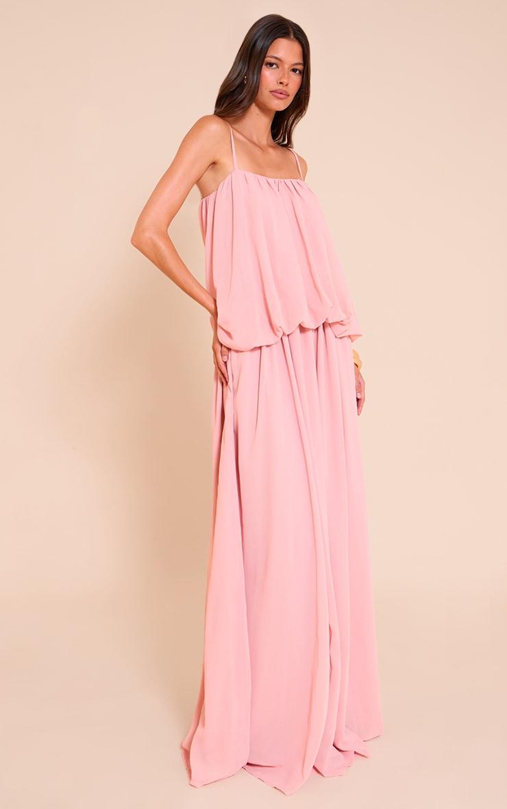 Blush Chiffon Layered Puffball Maxi Dress Product Image