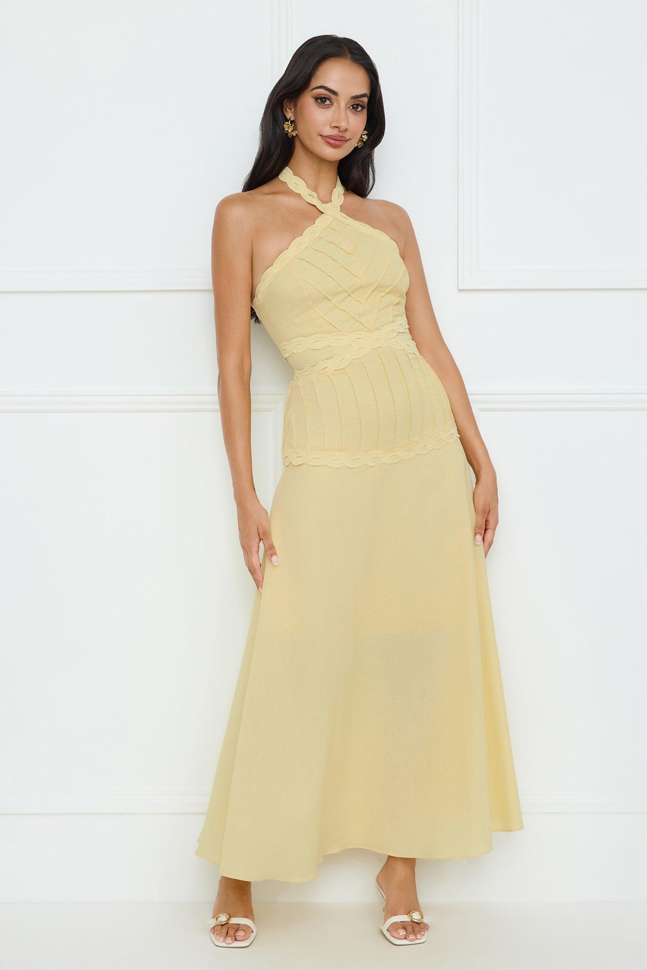Tropical Honey Halter Maxi Dress Yellow Product Image