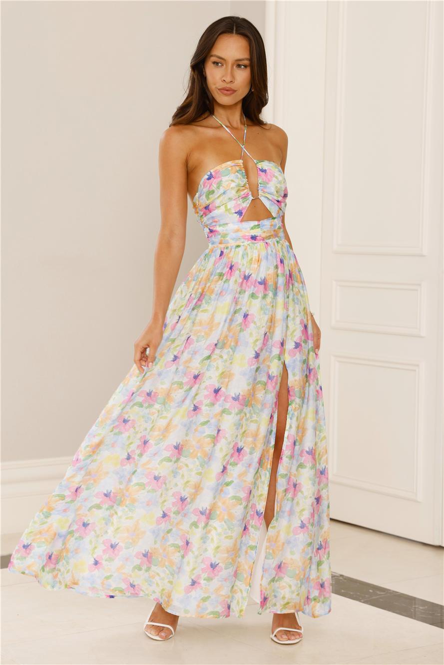 Hibiscus Hues Halter Maxi Dress Print Product Image