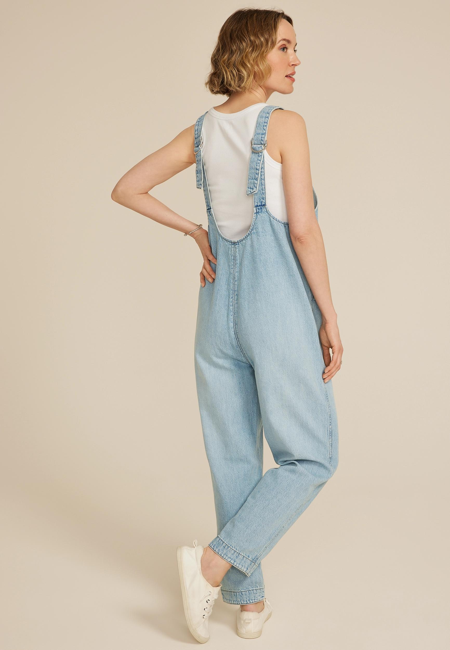 Scoop Neck Denim Overalls Product Image