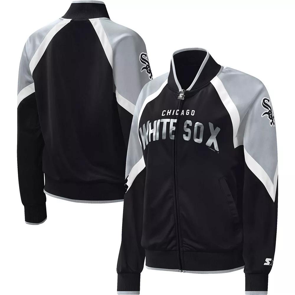 Women's Starter Black Chicago White Sox Touchdown Raglan Full-Zip Track Jacket, Size: Large Product Image