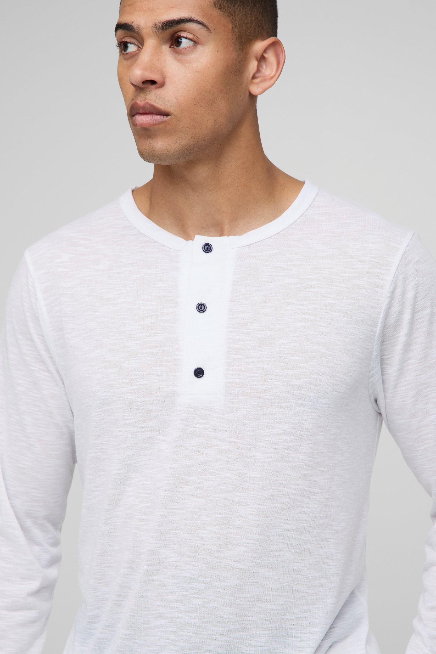 Regular Fit Long Sleeve Slub Henley T-Shirt | boohooMAN USA Product Image