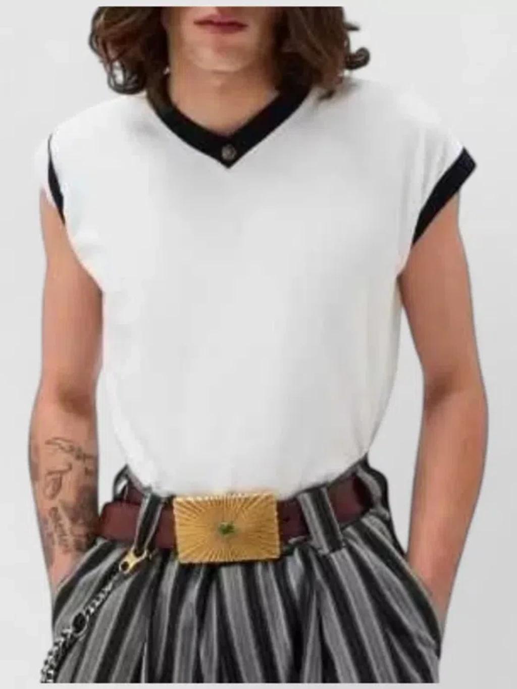 VERSACE Stretch Cotton V Neck Slim Fit T Shirt In White Product Image