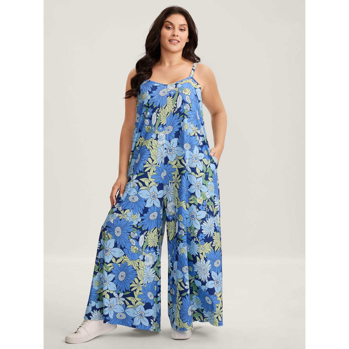 Plus Size DarkBlue Vivid Groove Stretchy Adjustable Jumpsuit Women Playful Sleeveless Non Casual Loose Jumpsuits BloomChic 18-20/2X Product Image