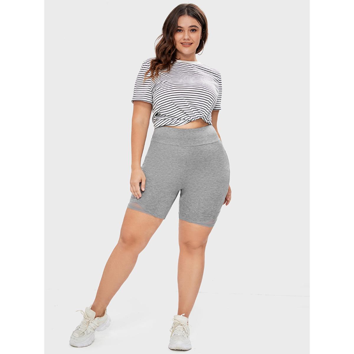 Plus Size Solid Wideband Waist Mesh Patchwork Shorts Women DarkGray Casual See through Skinny Dailywear Shorts BloomChic 30/6X Product Image