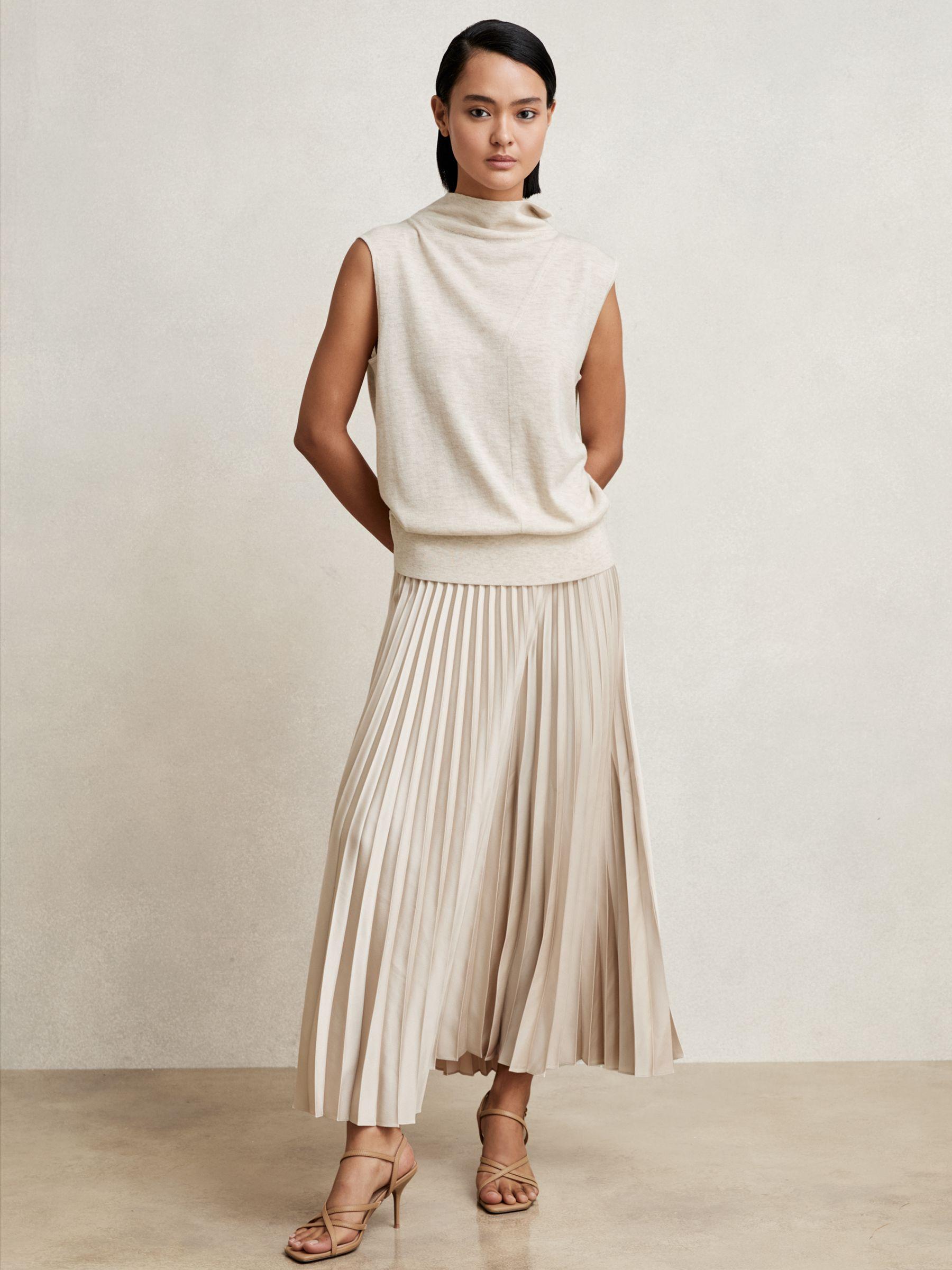 Pleated Midi Skirt in Champagne Neutral Product Image