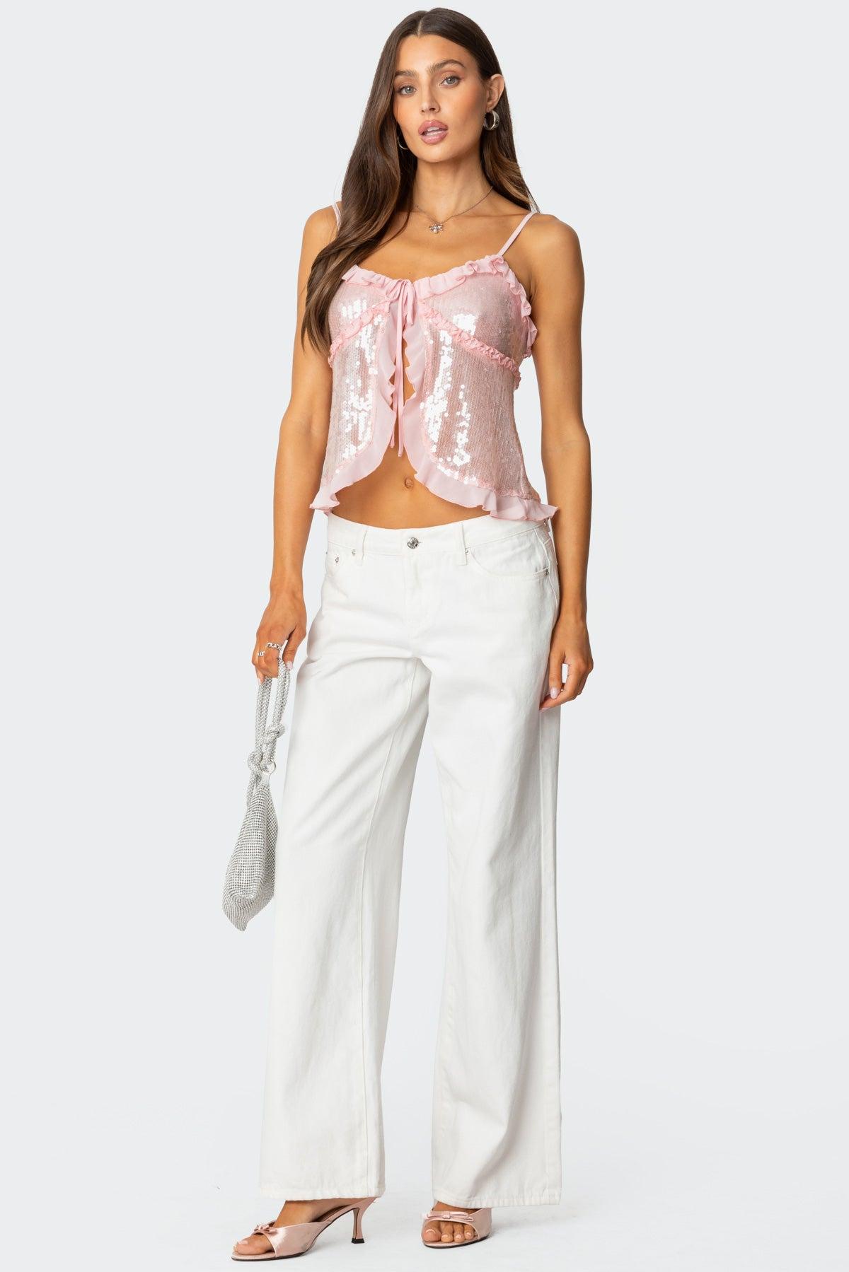 Sequin Ruffled Split Front Top Product Image