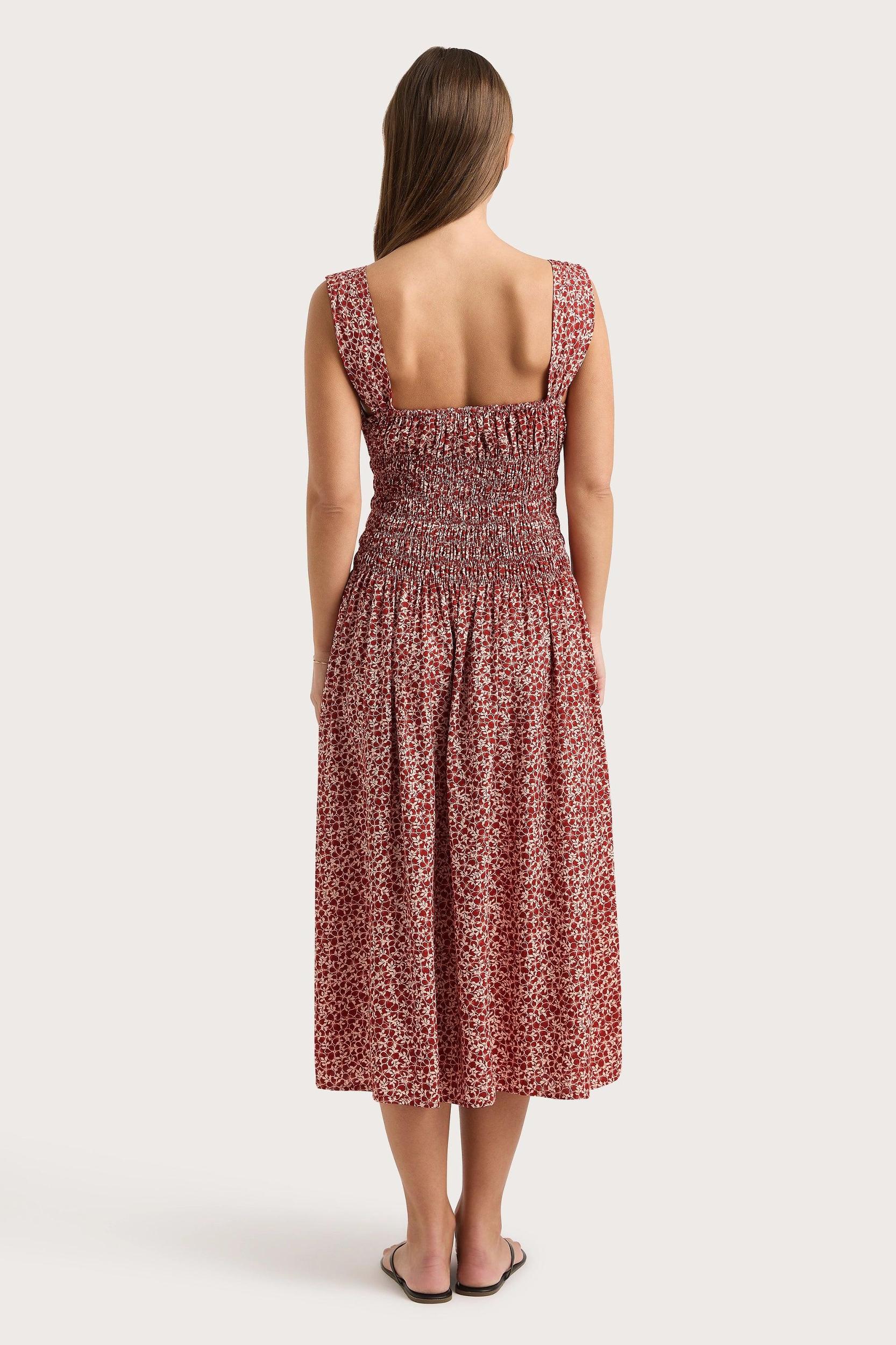 Yerres Midi Dress Peony Stamp Garnet - Final Sale Product Image