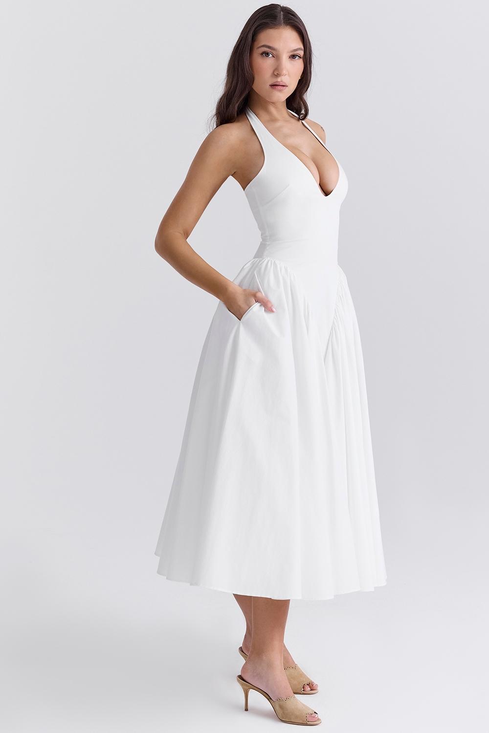 Marilyn  white cotton halter midi sundress Product Image