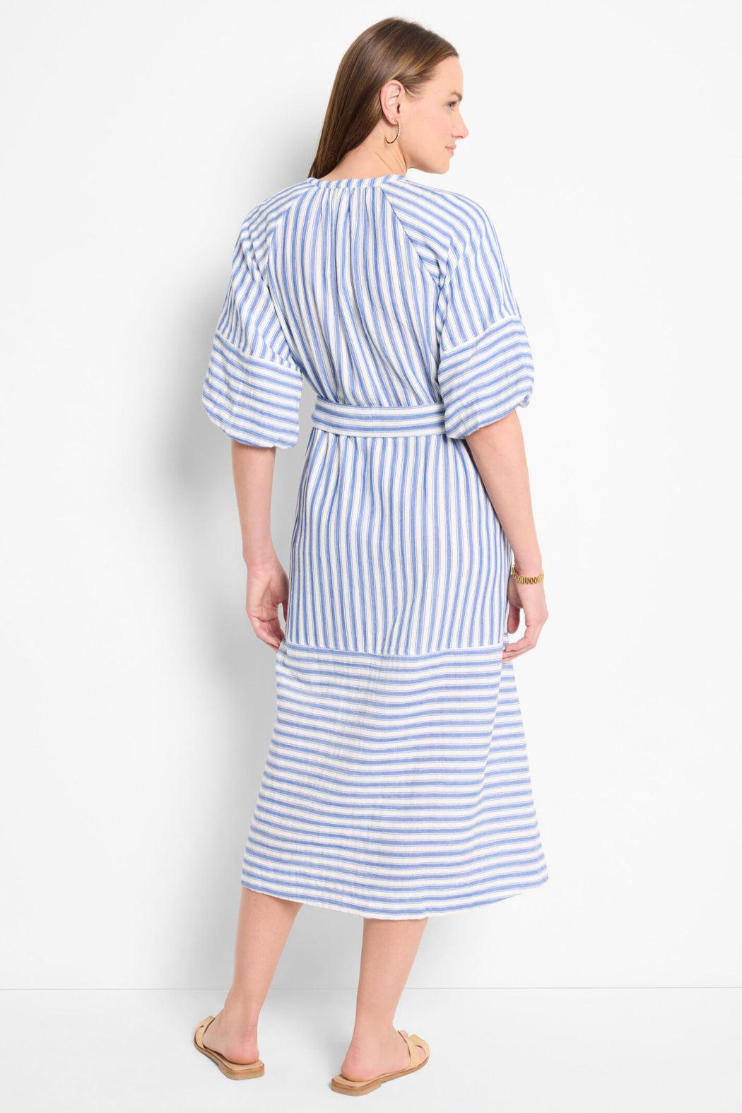 Double Gauze Mixed Stripe Dress- Blue Multi Product Image