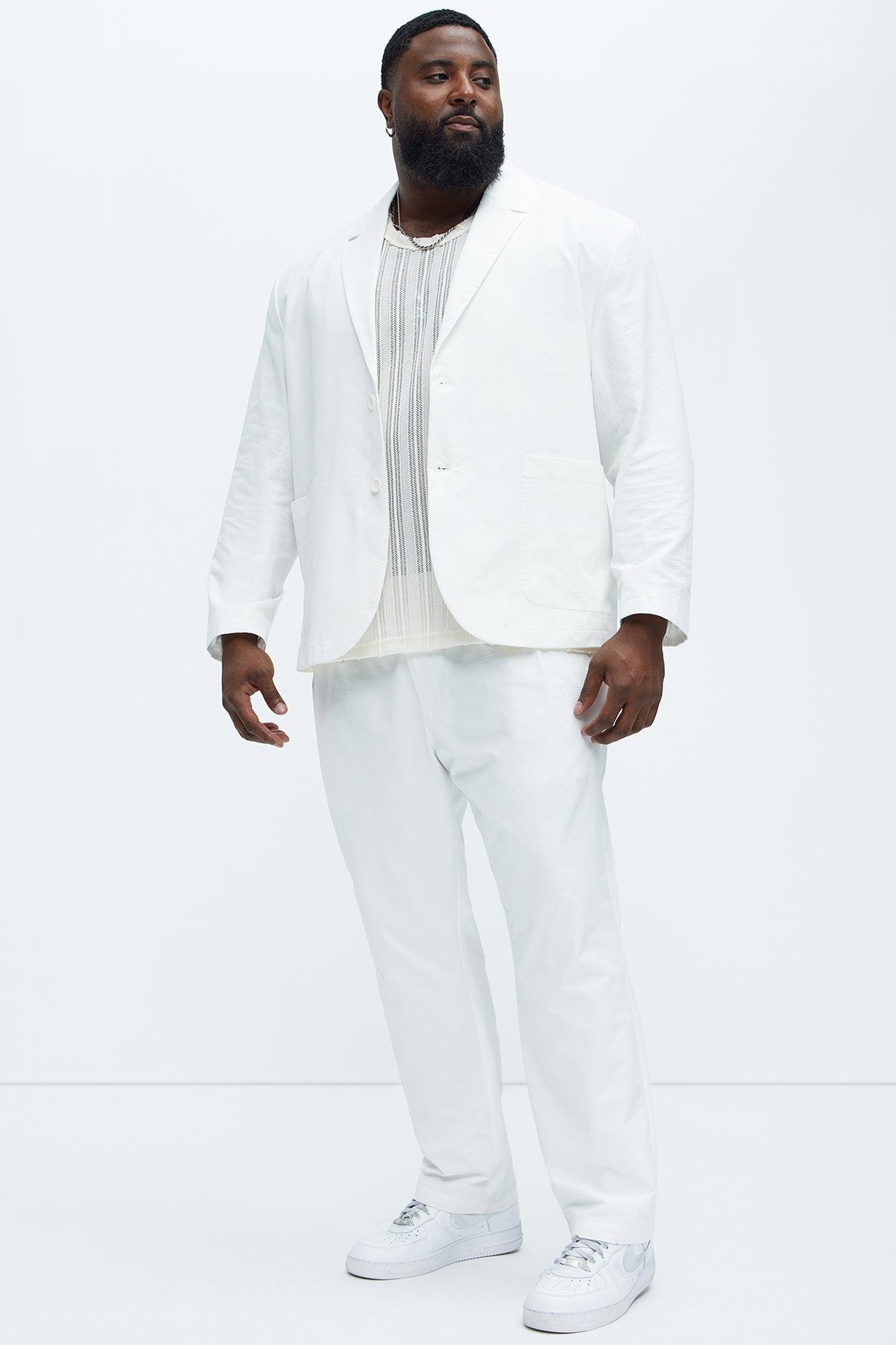 Seersucker Casual Blazer - White Product Image