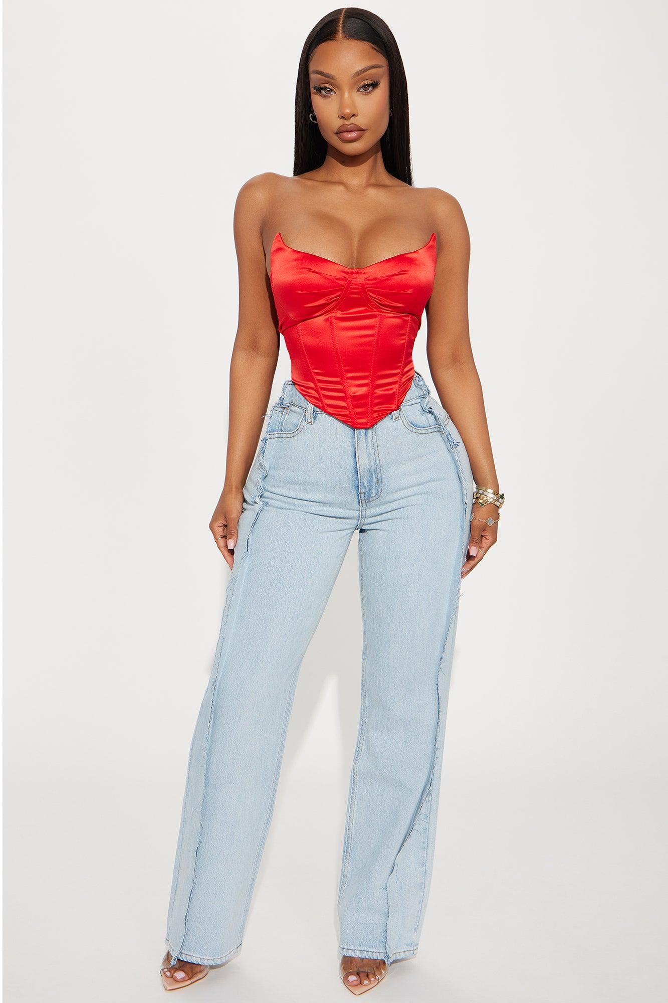 Pretty Nights Satin Corset Top - Red Product Image