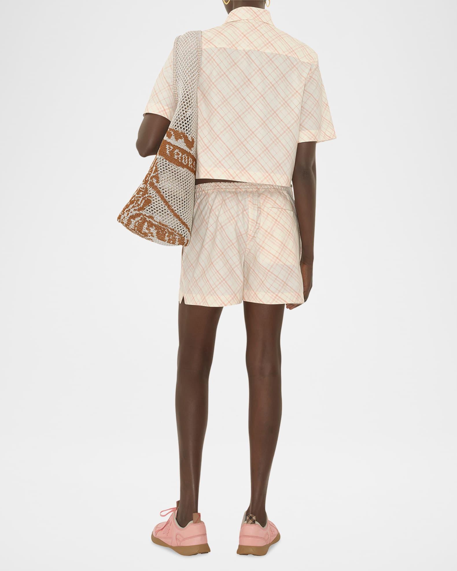 Check Short-Sleeve Crop Button-Down Shirt Product Image