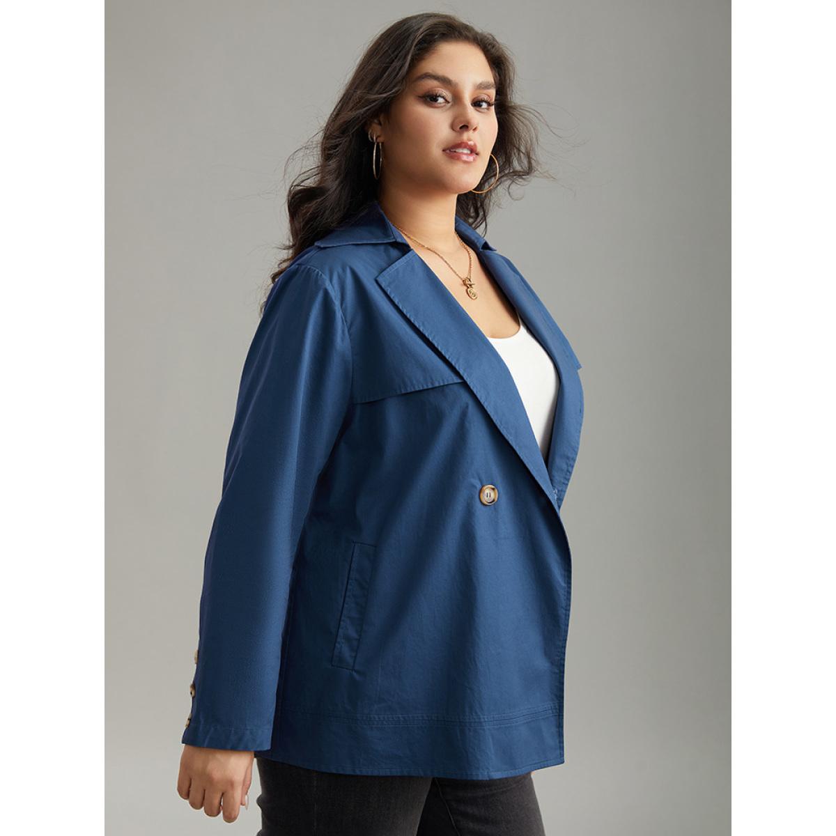 Plus Size Anti-Wrinkle Solid Pocket Button Up Windbreaker Women Blue Casual Plain Ladies Dailywear Winter Coats BloomChic 14-16/1X Product Image