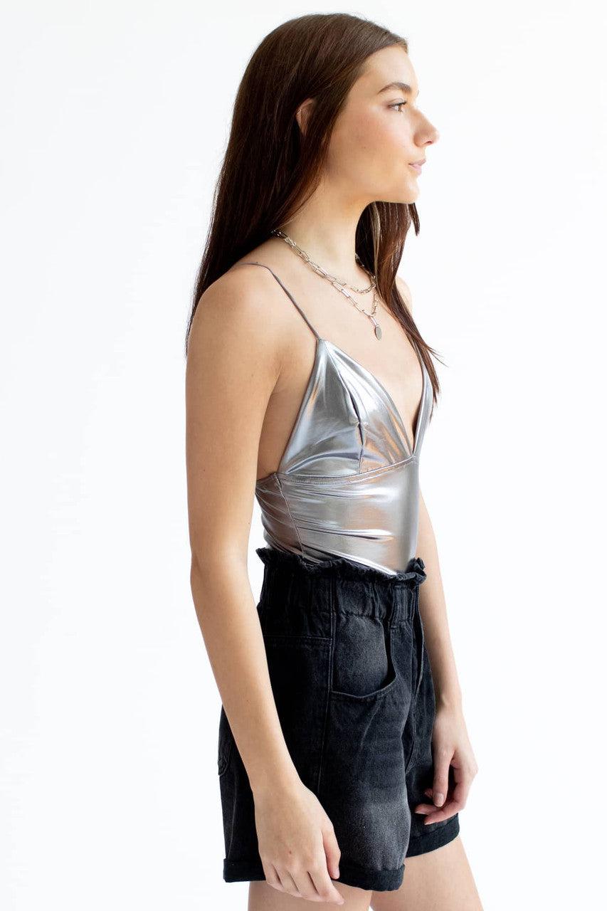 Metallic Gunmetal Cami Bodysuit Product Image