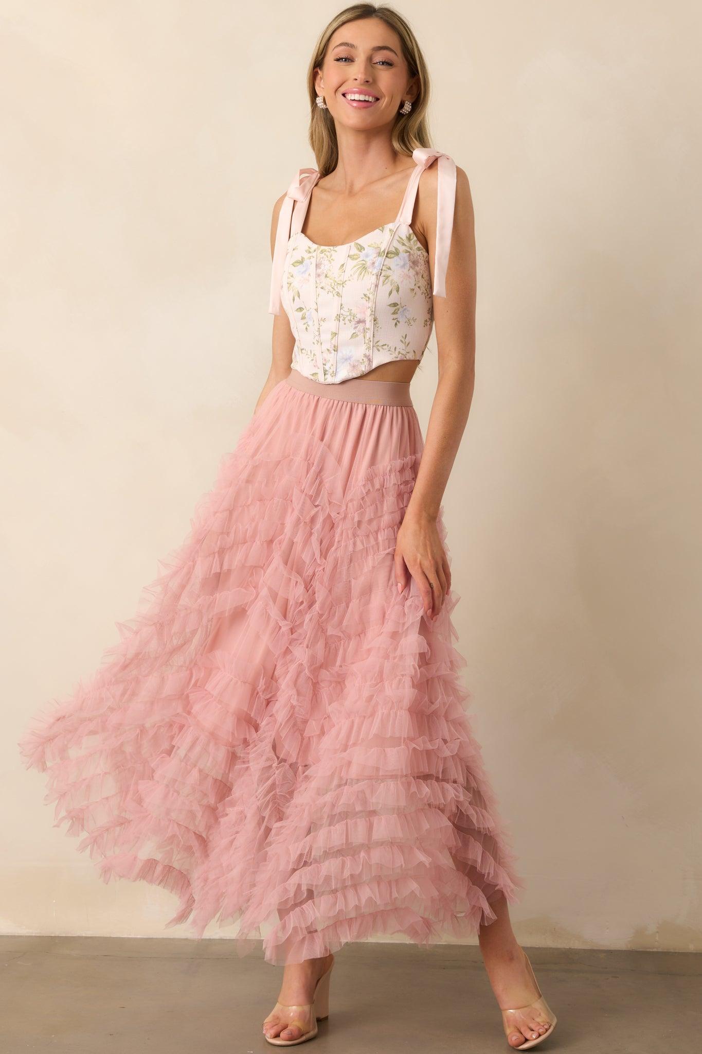 Make The Most Of It Light Pink Floral Corset Top Product Image