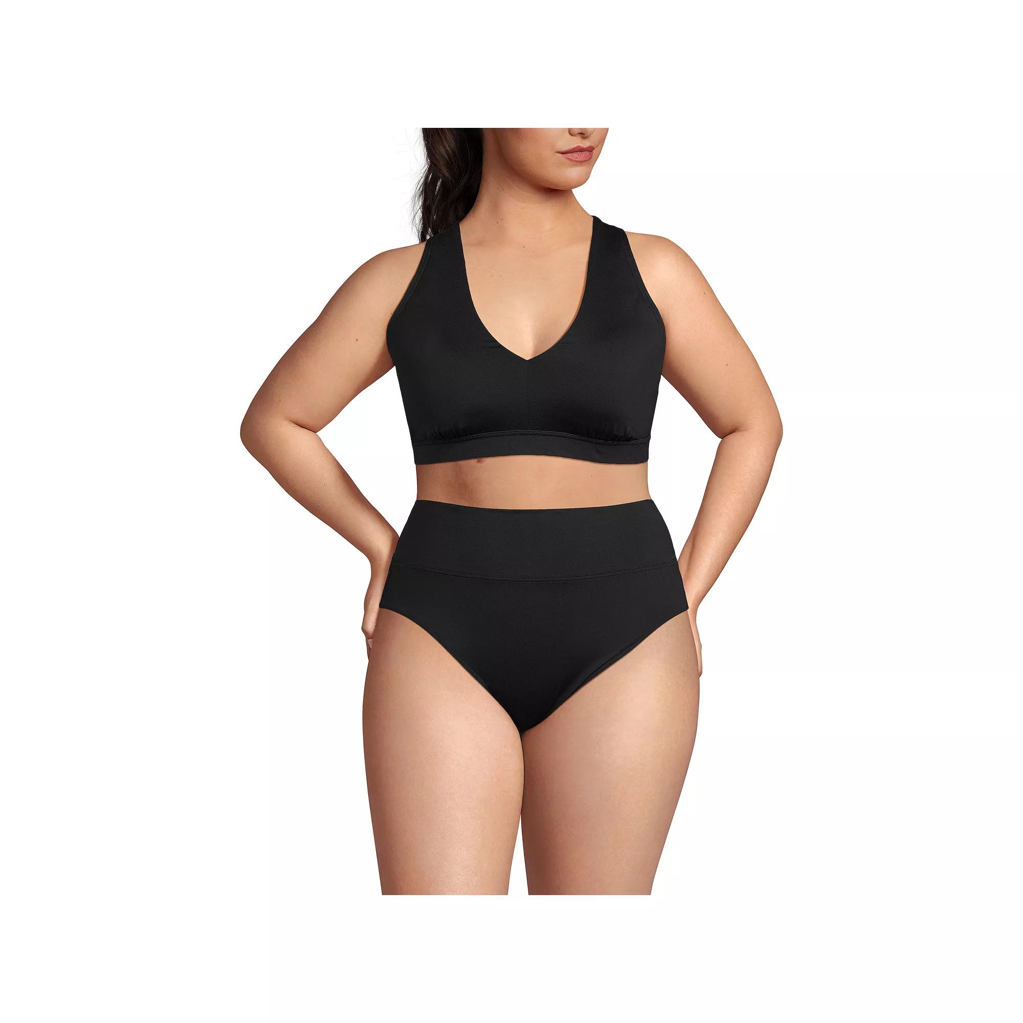 Plus Size Lands' End 2-pc. V-Neck Tankini & High Waisted Bottom Swimsuit Set, Women's, Size: 1XL, Black Product Image
