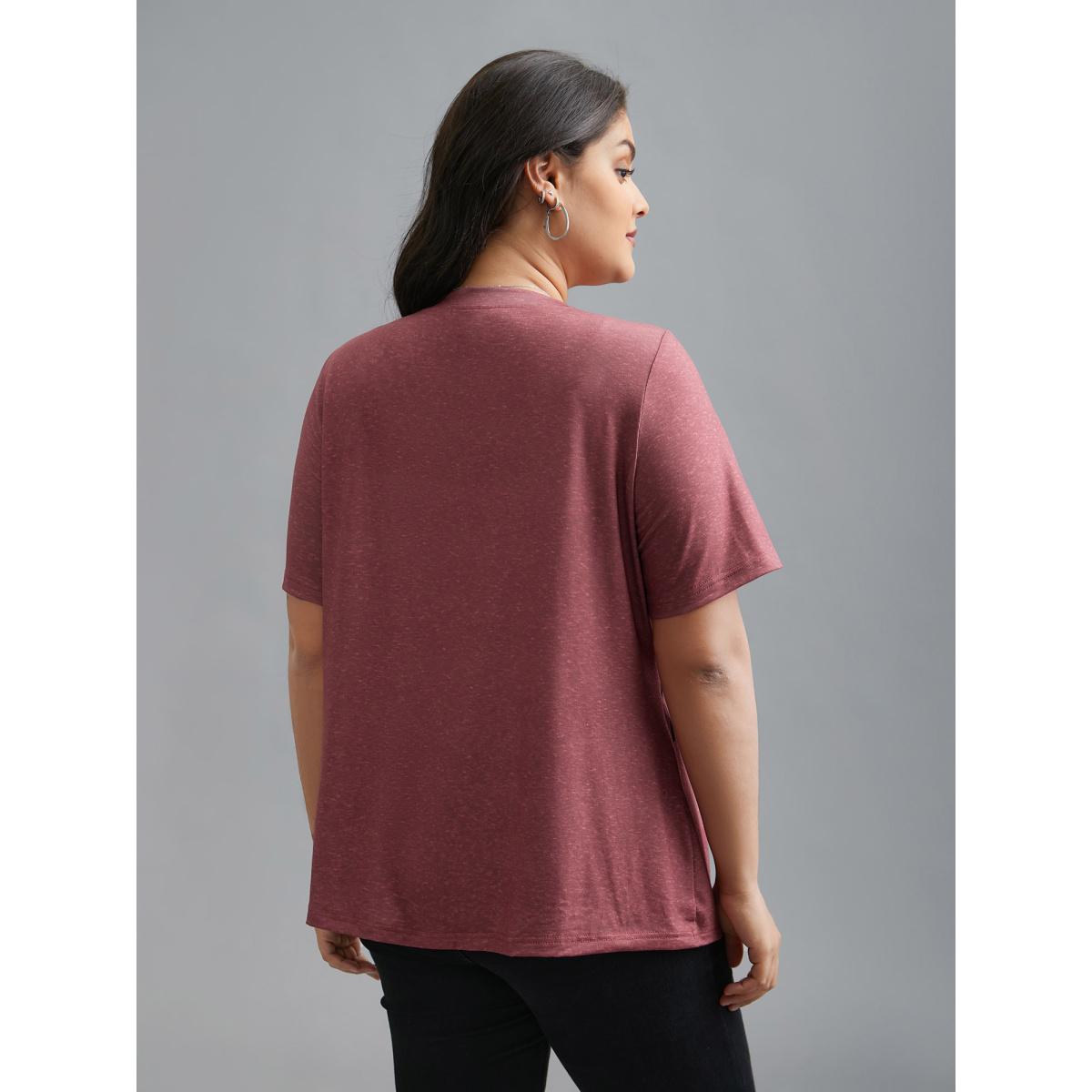 Plus Size Striped Print Contrast Stretchy T-Shirt Russet Women Casual Contrast Round Neck Everyday T-shirts BloomChic 18-20/2X Product Image