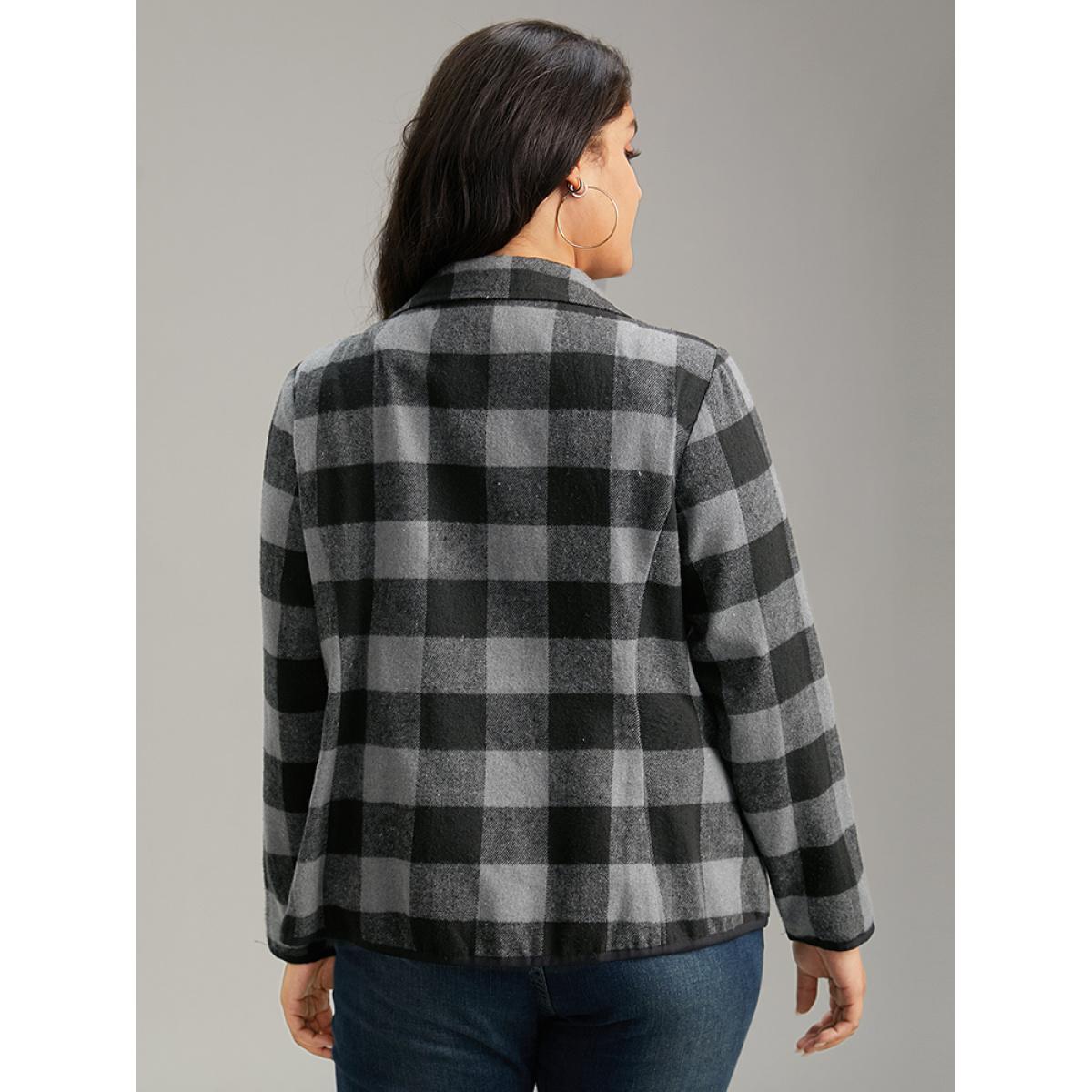 Plus Size Plaid Zipper Pocket Contrast Jacket Women DimGray Contrast Pocket Dailywear Jackets BloomChic 18-20/2X Product Image