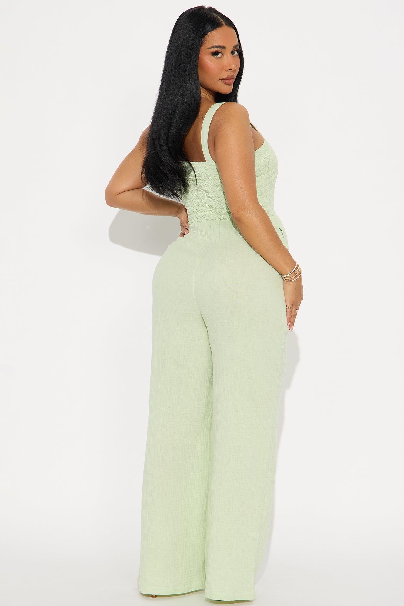 Melissa Gauze Wide Leg Jumpsuit - Green Product Image