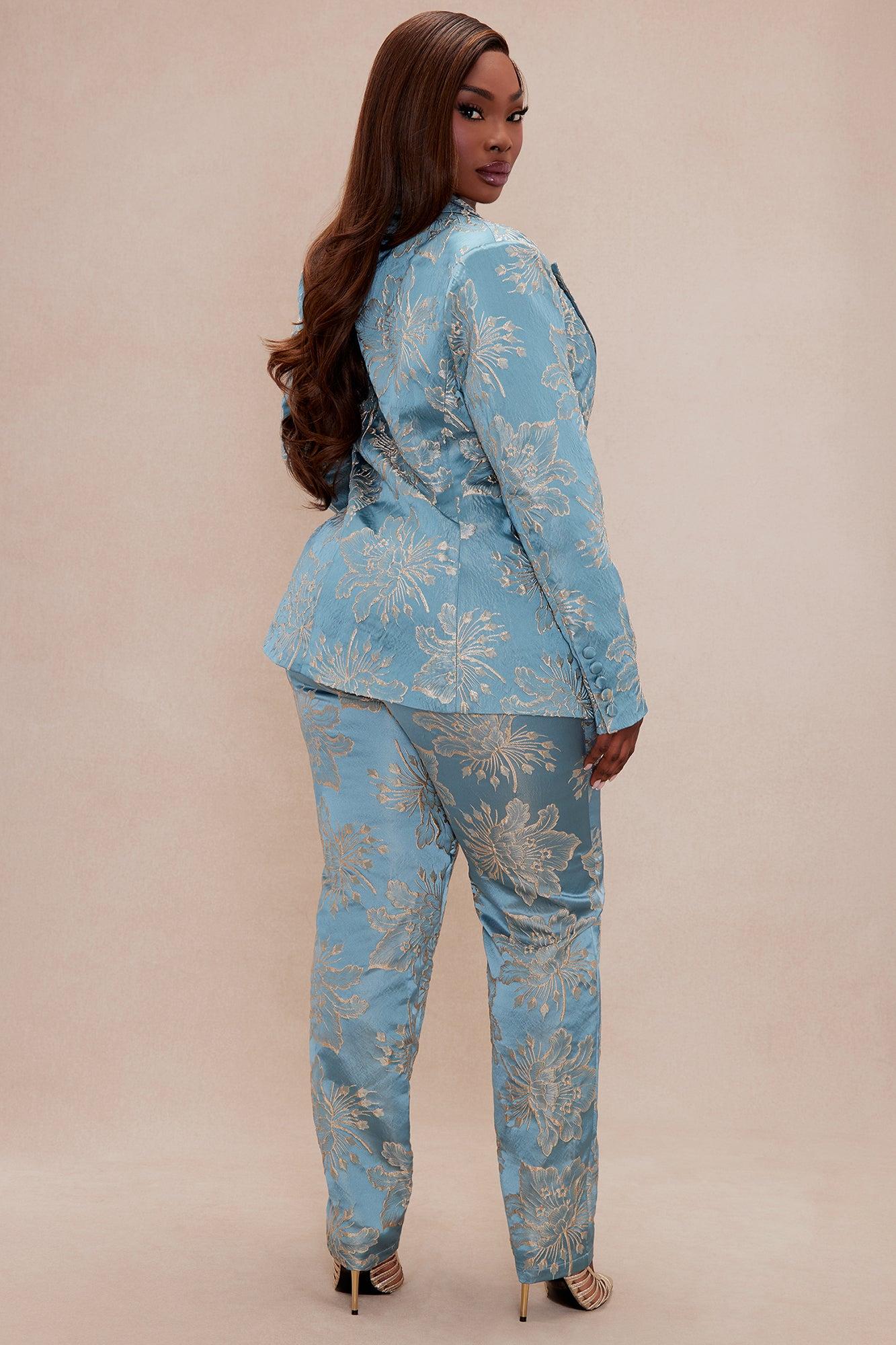 Annika Satin Suit Set - Blue Product Image