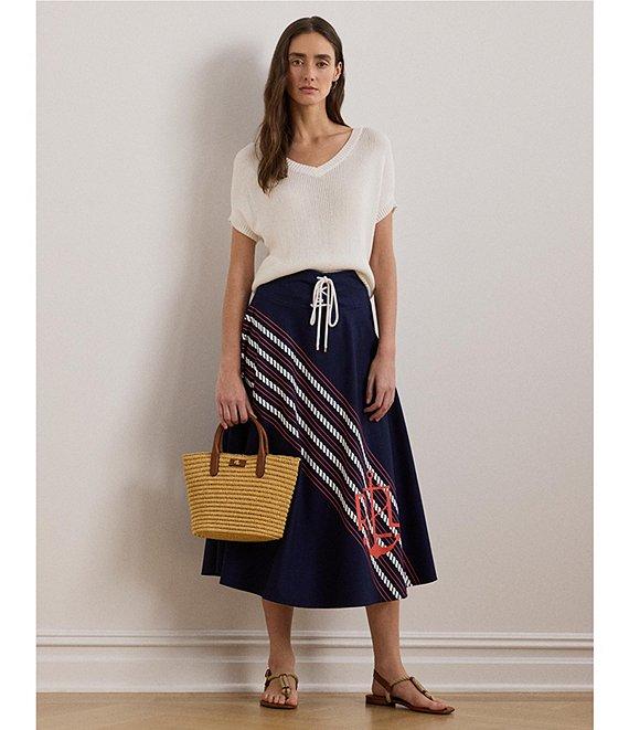 Lauren Ralph Lauren Lace-Up Waist A-Line Midi Skirt Product Image