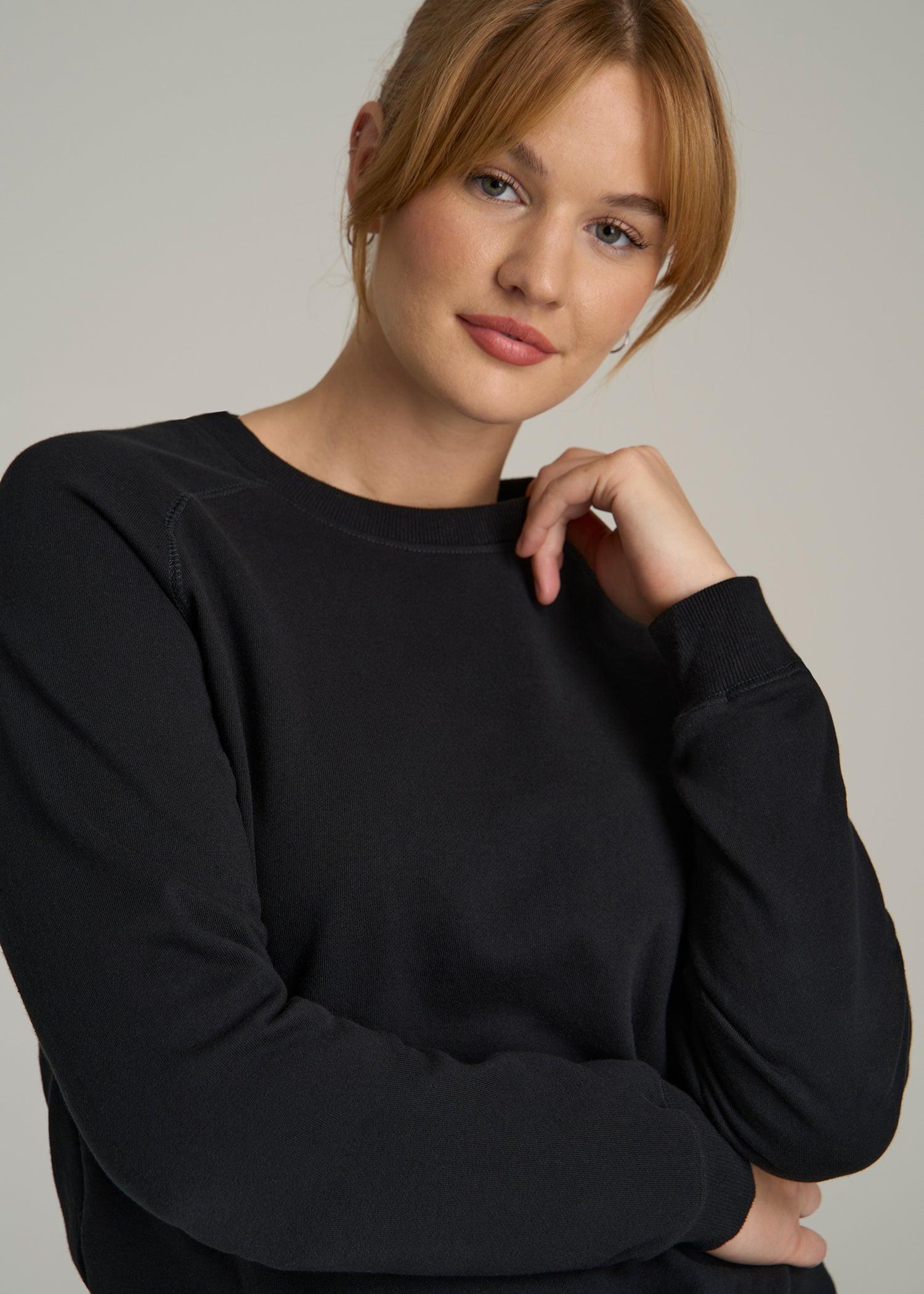 Wearever French Terry Crewneck Sweatshirt for Tall Women in Black Female Product Image