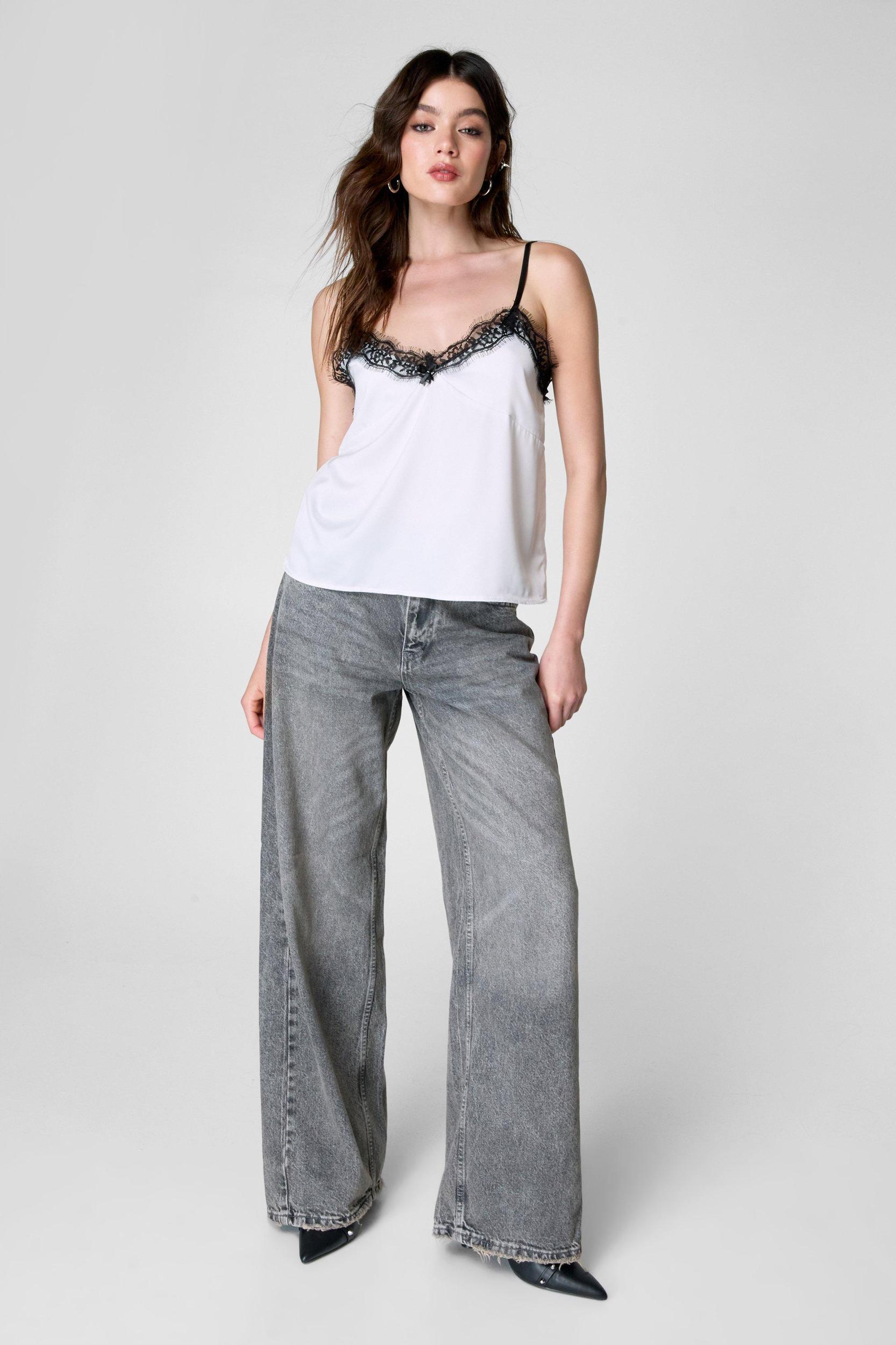 Lace Trim Satin Cami Top Product Image