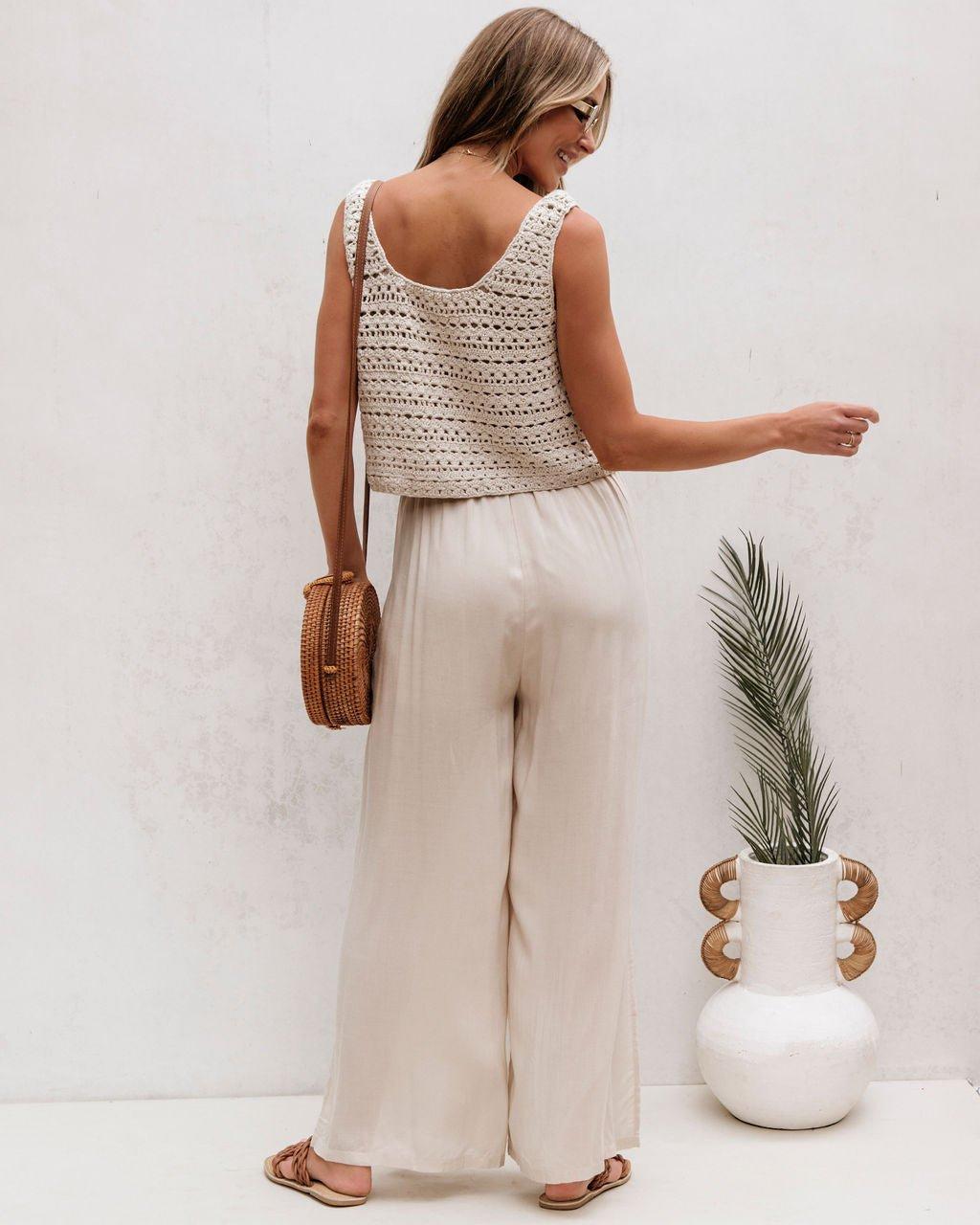 Cream Crochet Slit Jumpsuit - FINAL SALE Product Image