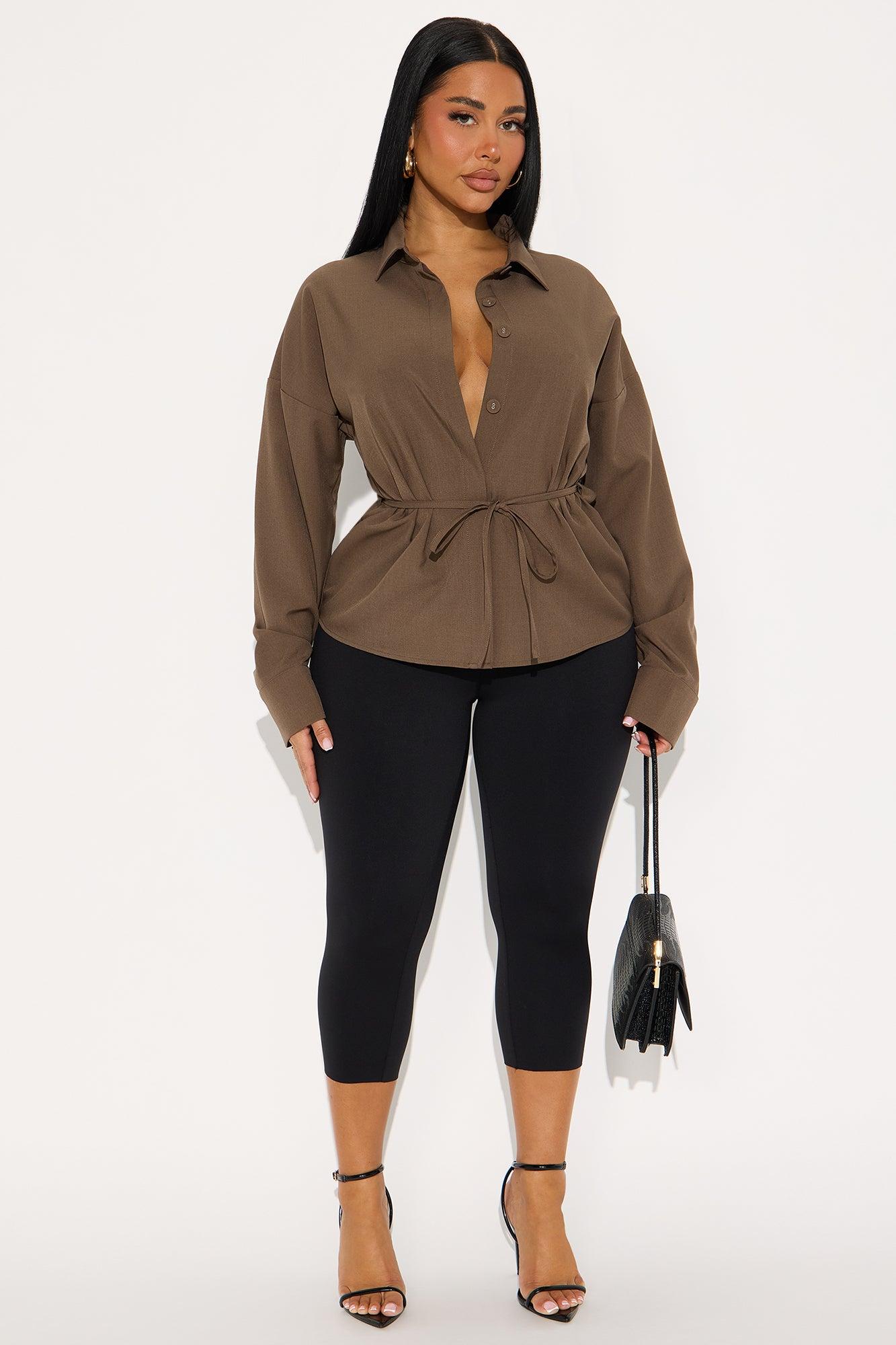 Beyond Limits Tie Waist Shirt - Brown Female Product Image