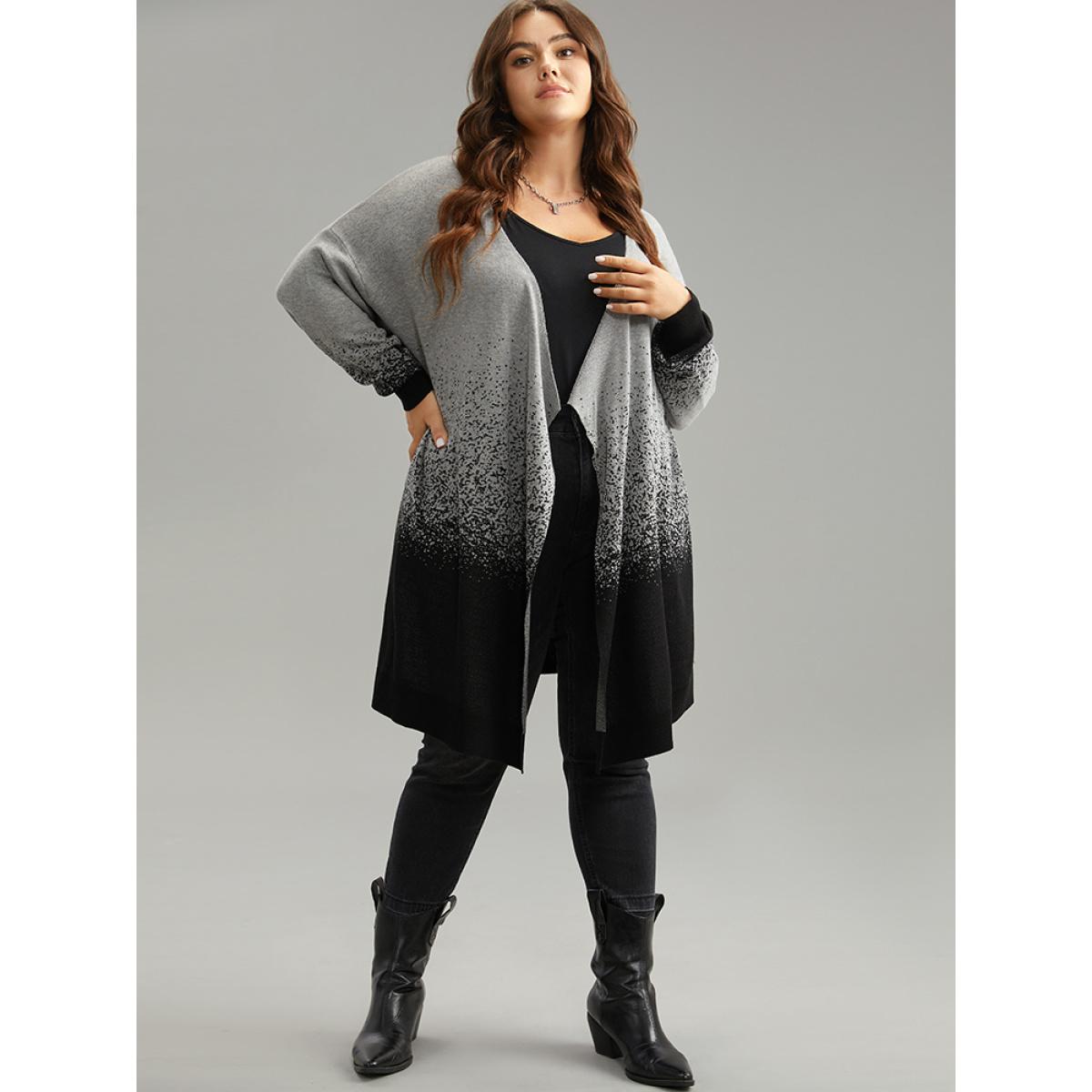 Plus Size Ombre Asymmetrical Open Front Cardigan DarkGray Women Casual Loose Long Sleeve Everyday Cardigans BloomChic 14-16/1X Product Image