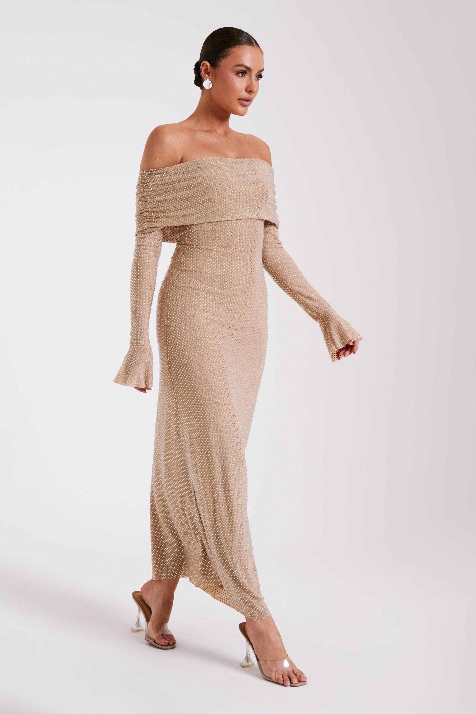 Marcel Off Shoulder Diamante Maxi Dress - Nude Product Image