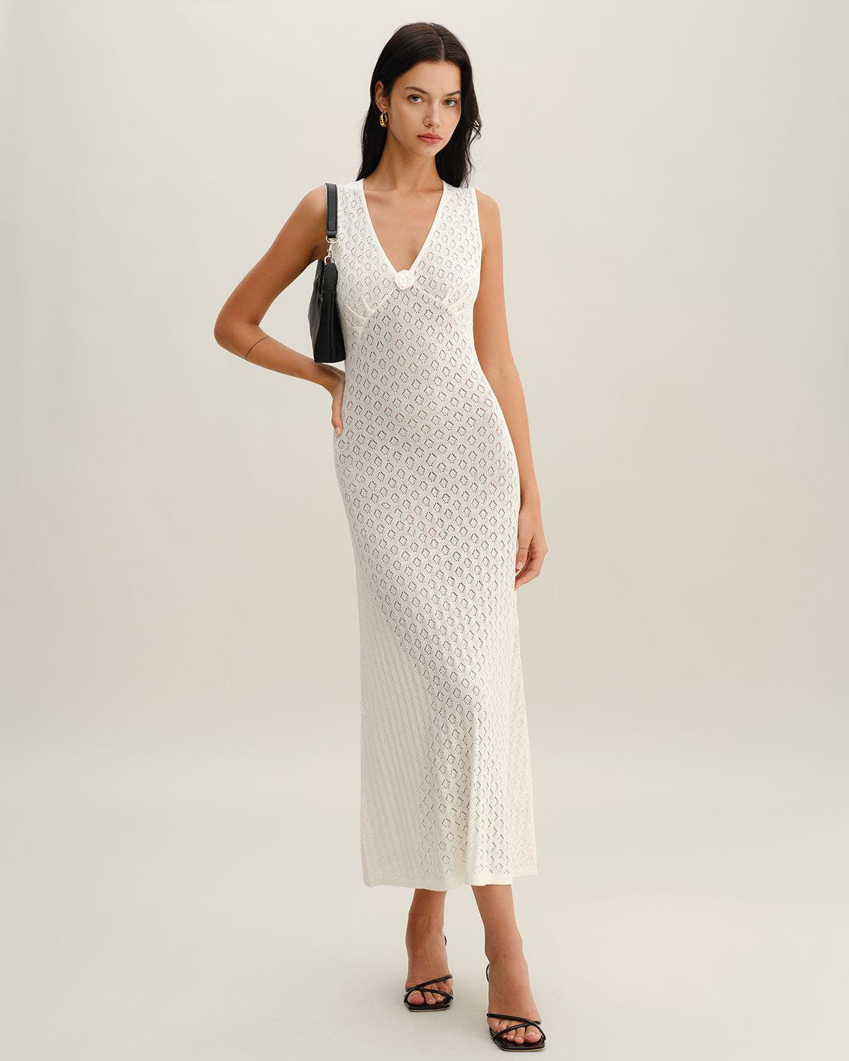 Beige Sleeveless Pleated Midi Dress Product Image