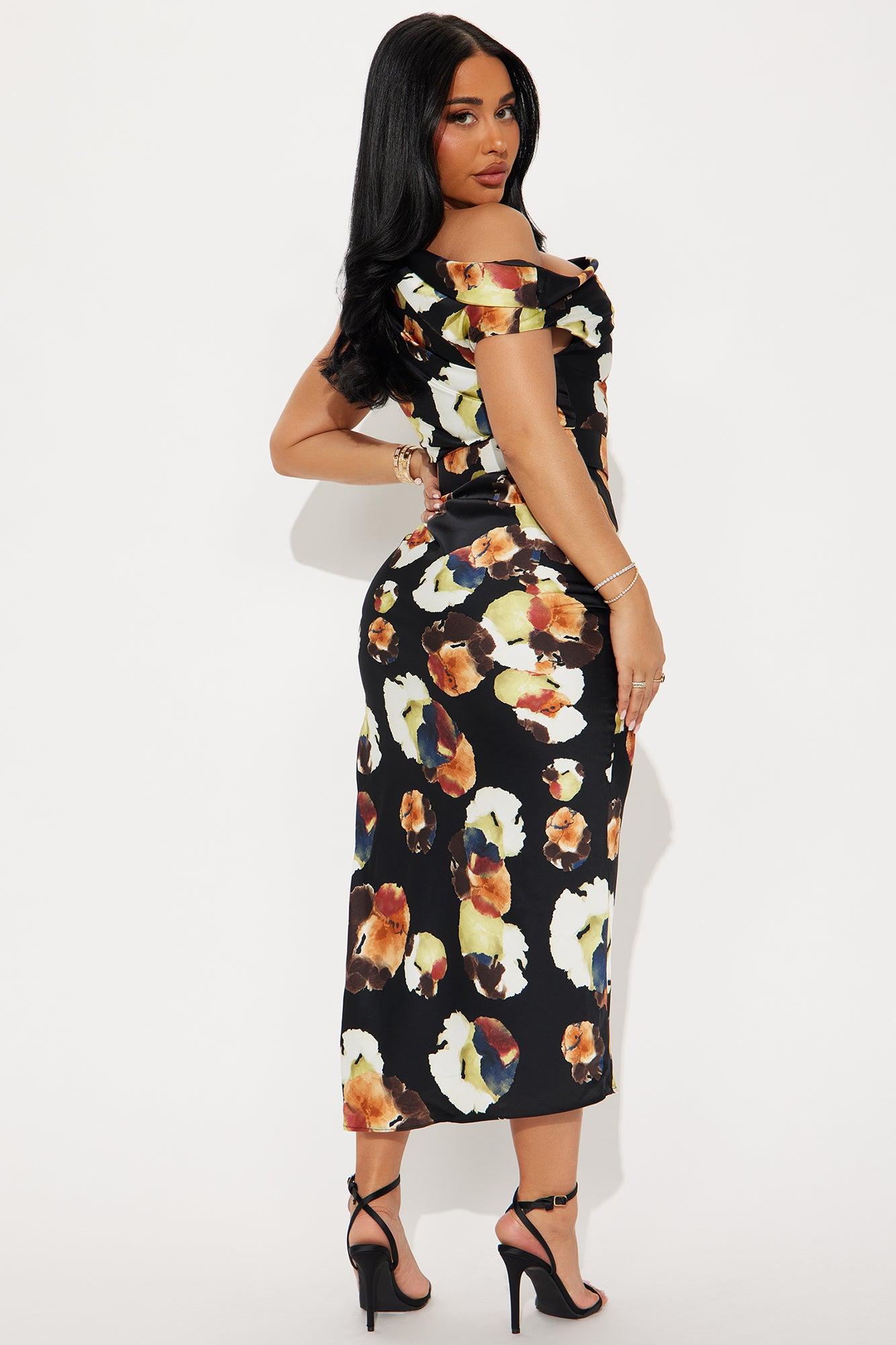 Jennifer Satin Floral Maxi Dress - Black/combo Product Image