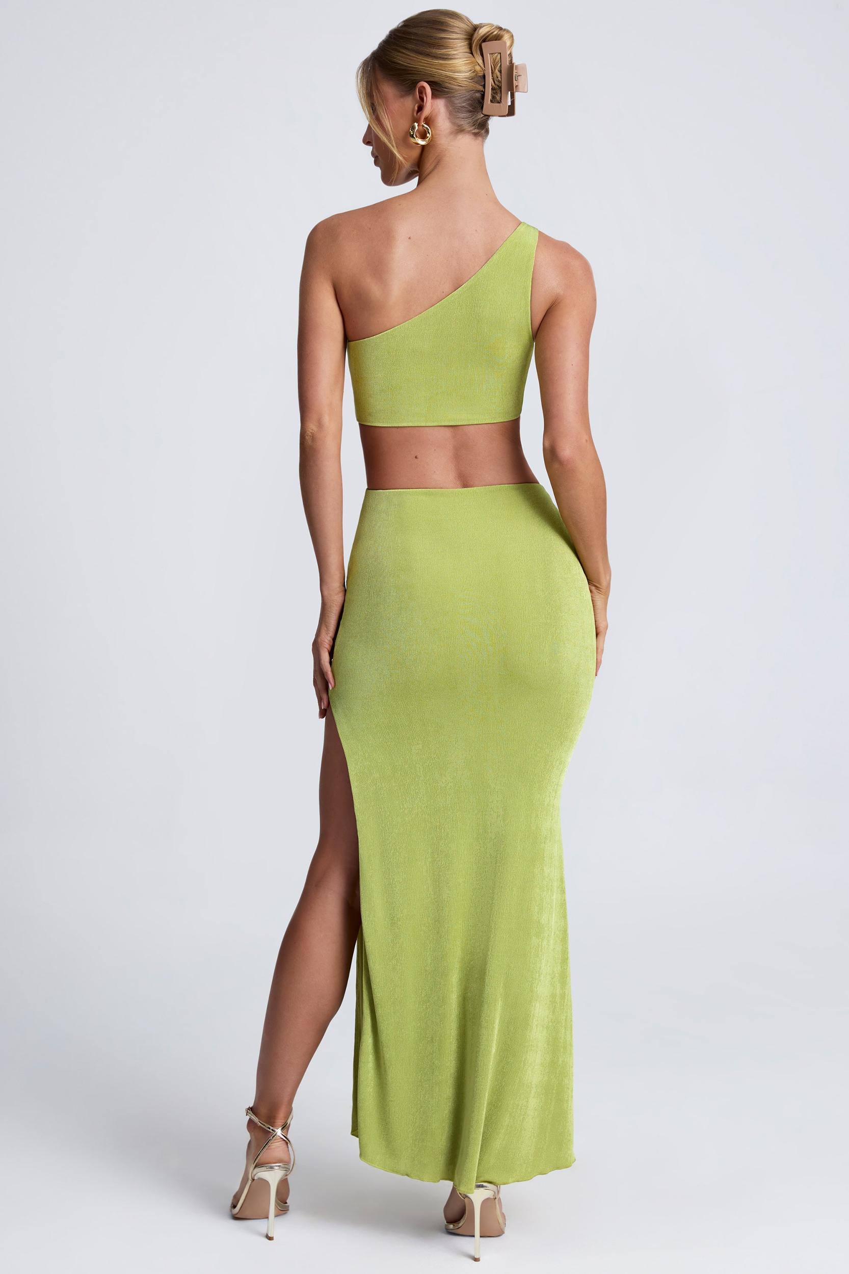 Hardware Detail One-Shoulder Maxi Dress in Olive Green Product Image