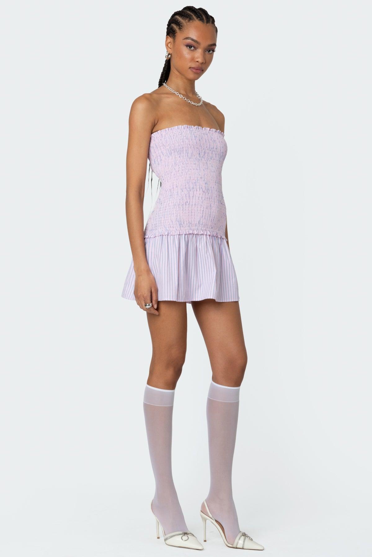 Striped Scrunch Strapless Mini Dress Product Image