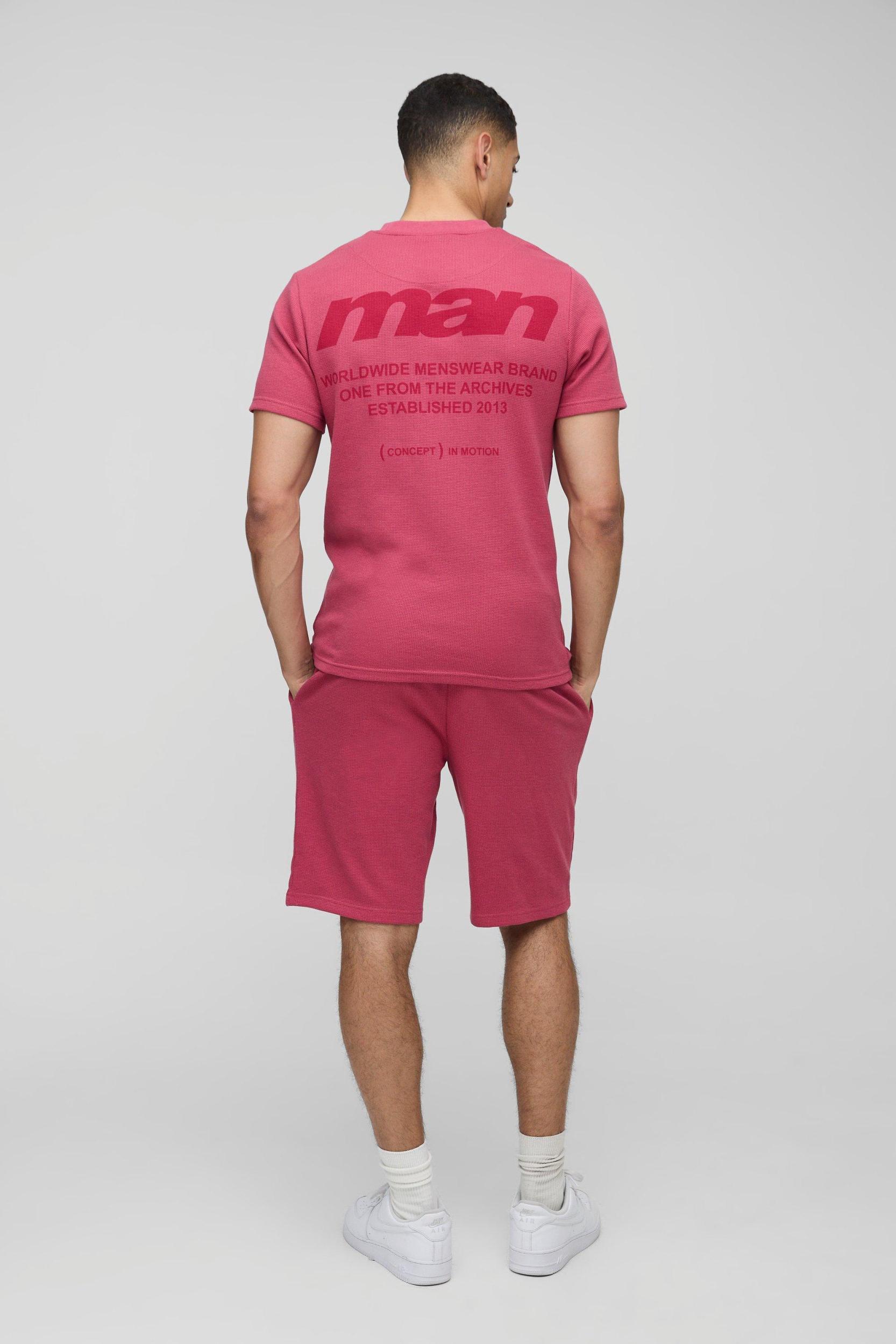 Slim Waffle Tonal MAN Print T-Shirt | boohooMAN USA Product Image