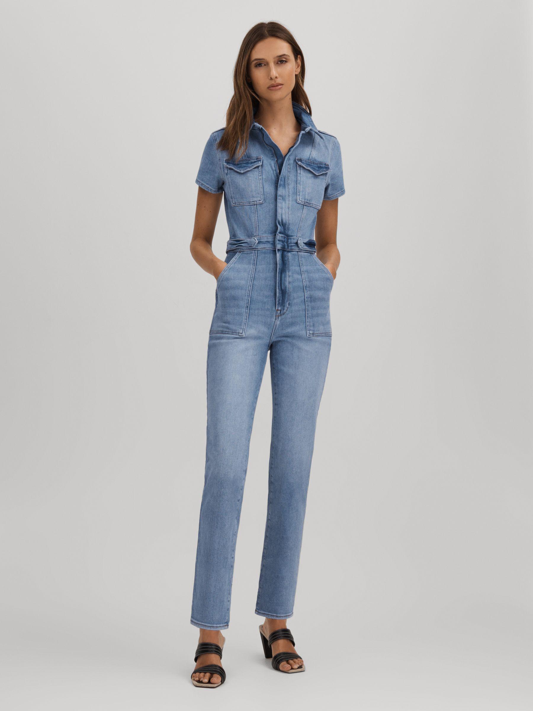 Good American Denim Skinny Jumpsuit in Mid Blue Product Image