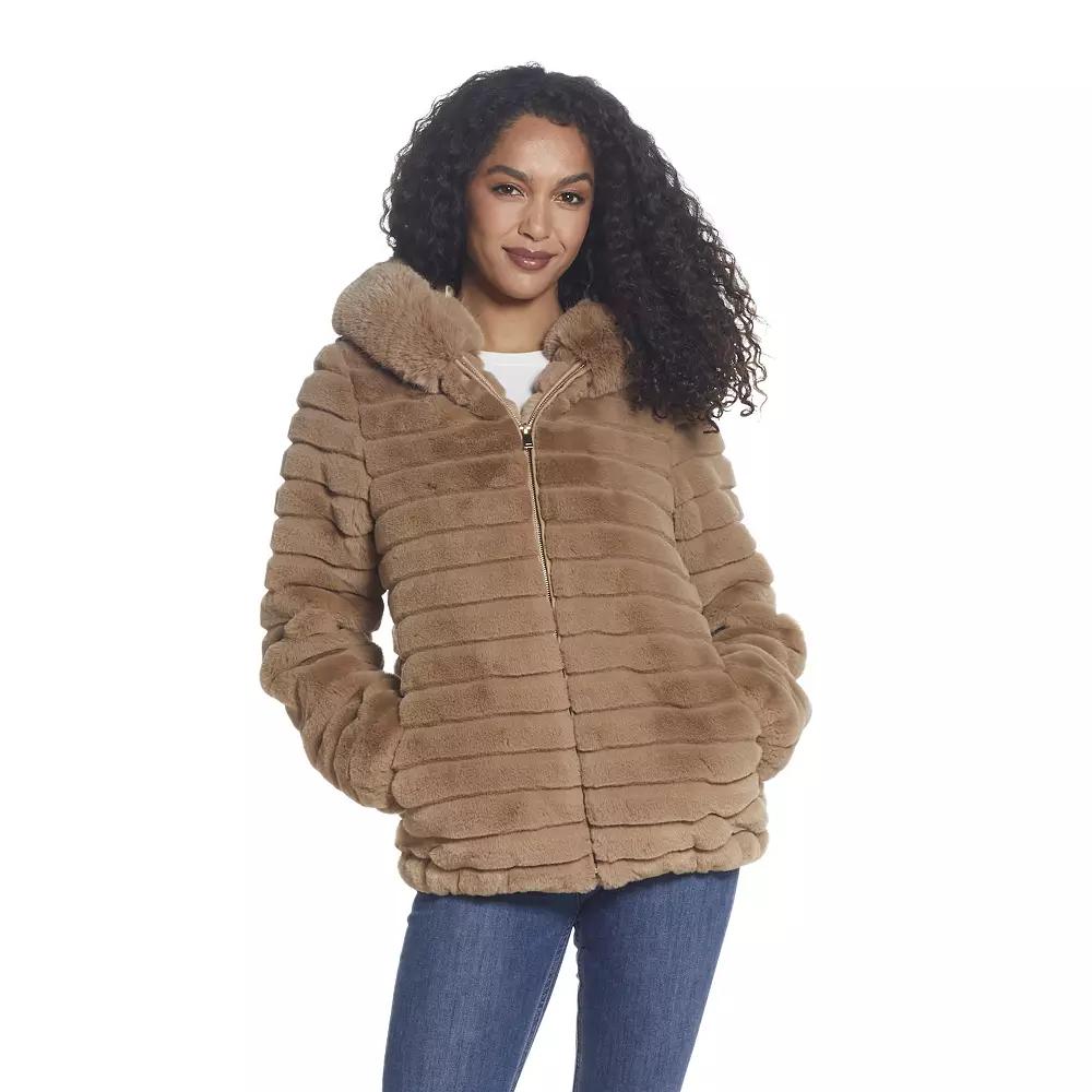 Women's Gallery Hooded Grooved Faux-Fur Jacket,  Product Image