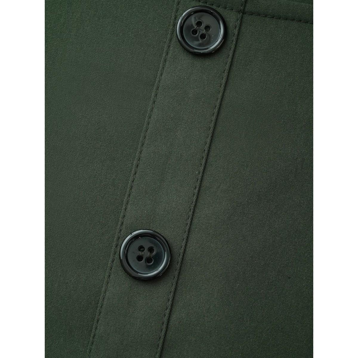 Plus Size Square Neck Plain Button Detail Dress DarkGreen Women At the Office Button Square Neck Long Sleeve Curvy BloomChic 10/M Product Image